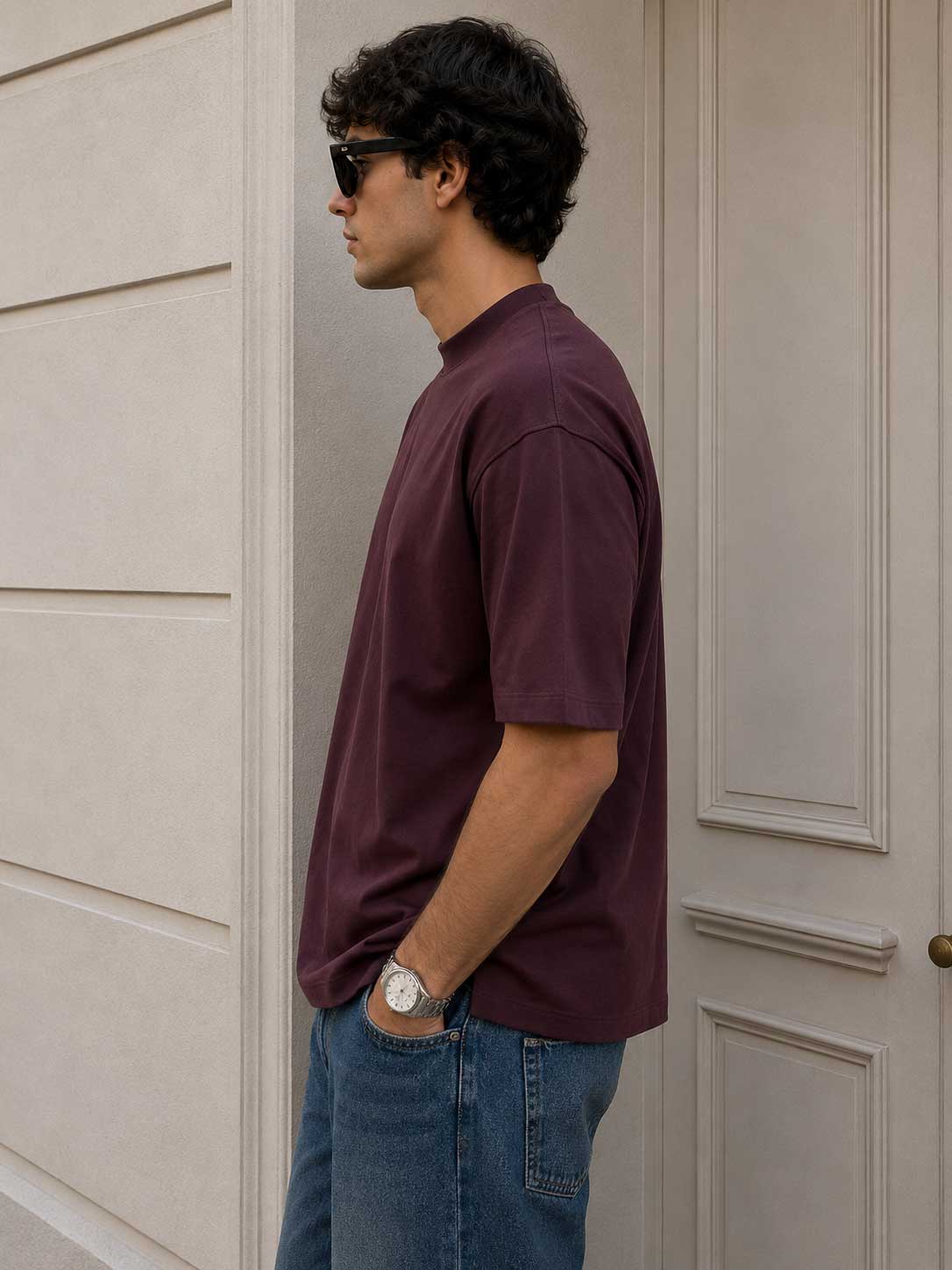 Relaxed Fit T-Shirt – Burgundy T-shirt CIZARO - Cizaro Jeans
