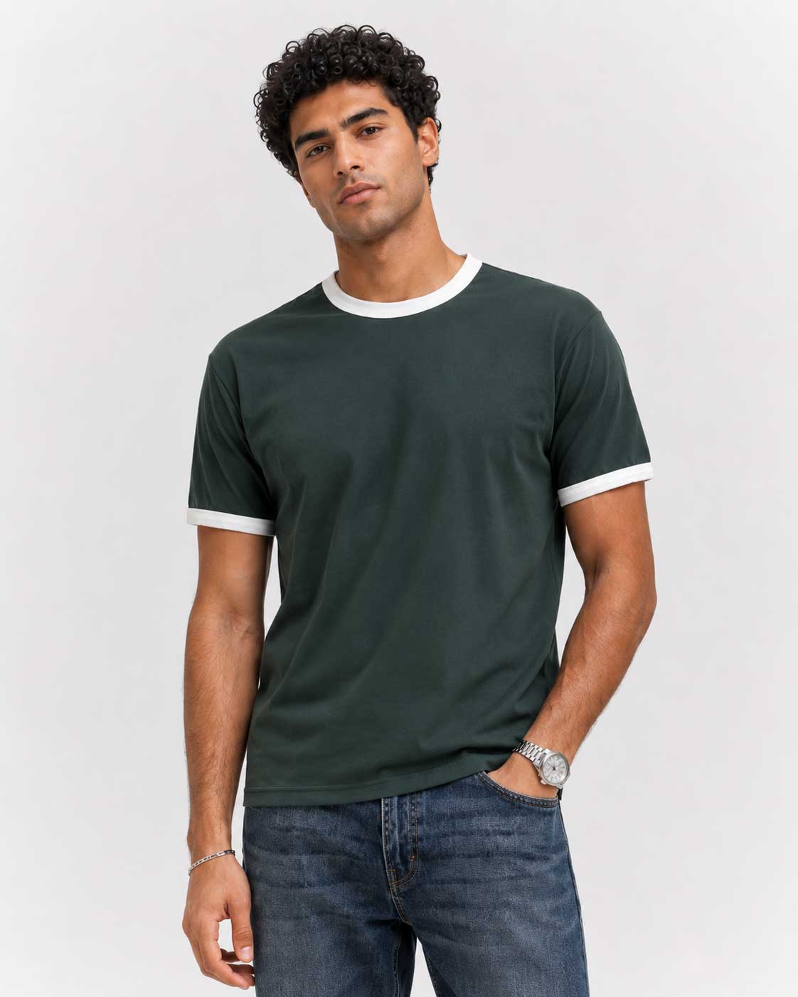 Regular Fit Ringer T-Shirt – Midnight Green