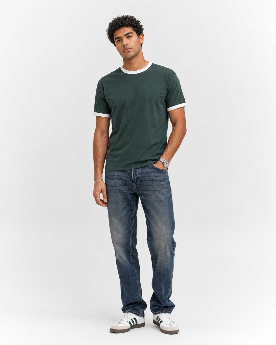 Regular Fit Ringer T-Shirt – Midnight Green