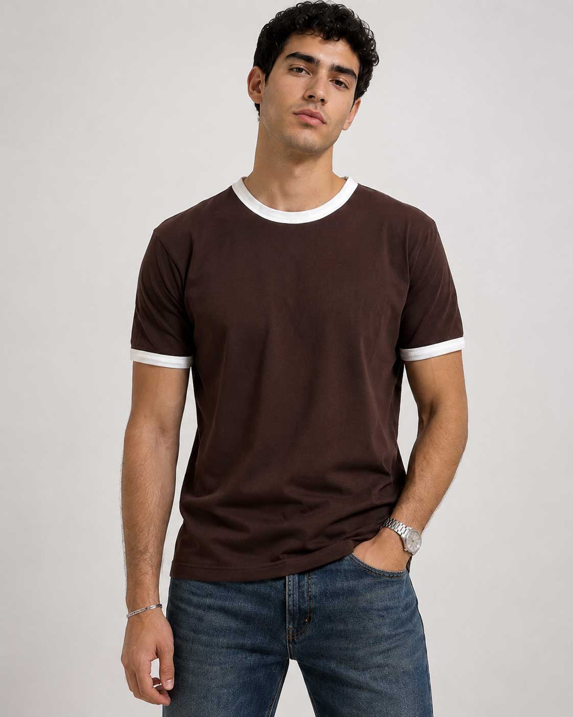 Regular Fit Ringer T-Shirt – Brown