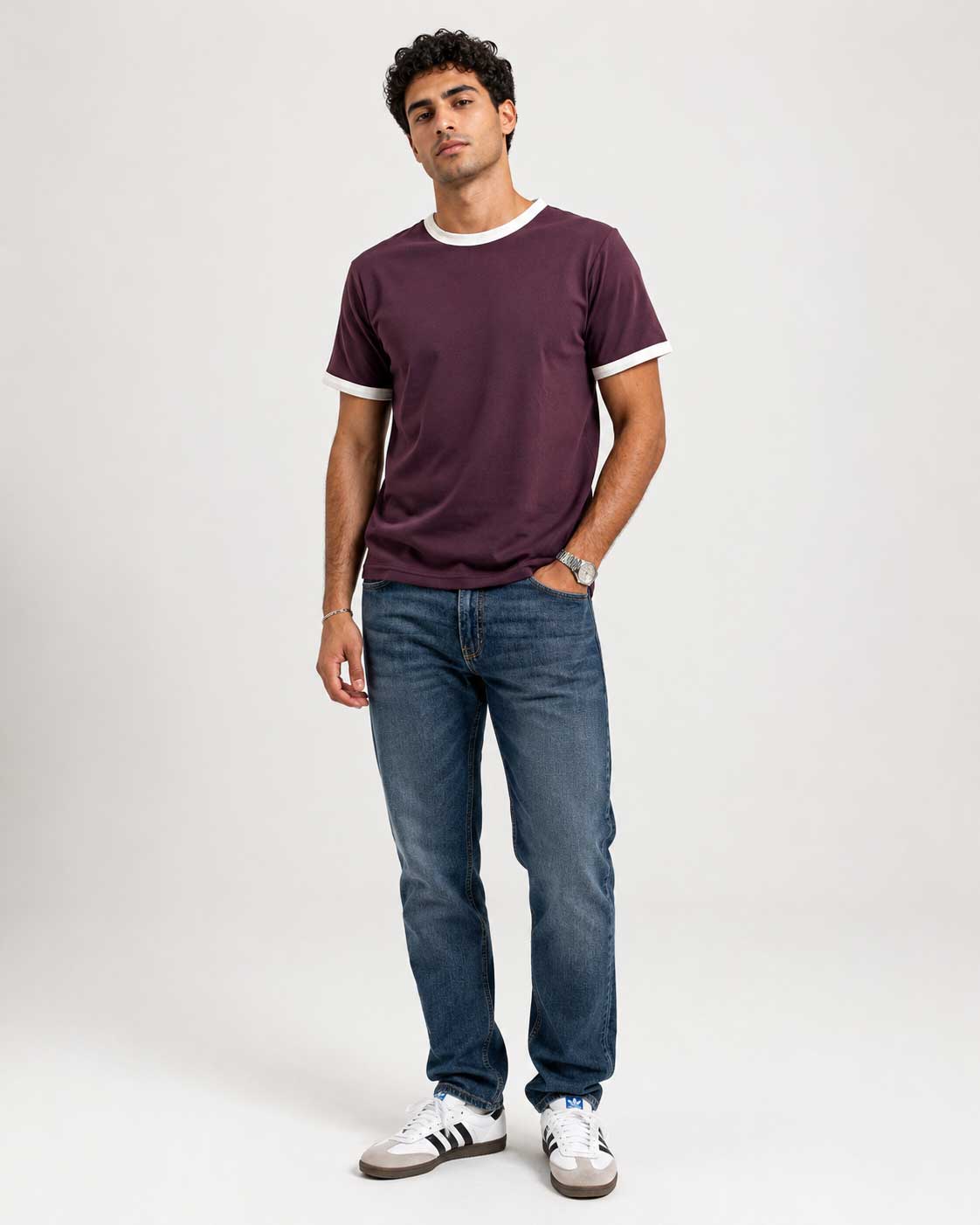 Regular Fit Ringer T-Shirt – Burgundy