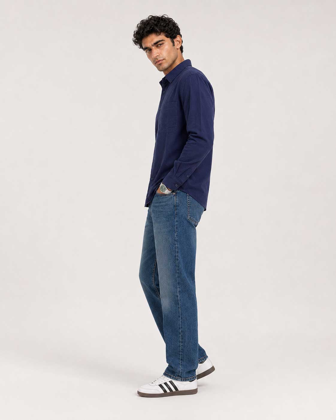 Regular Fit Linen-Blend Shirt – Navy Linen shirt CIZARO - Cizaro Jeans