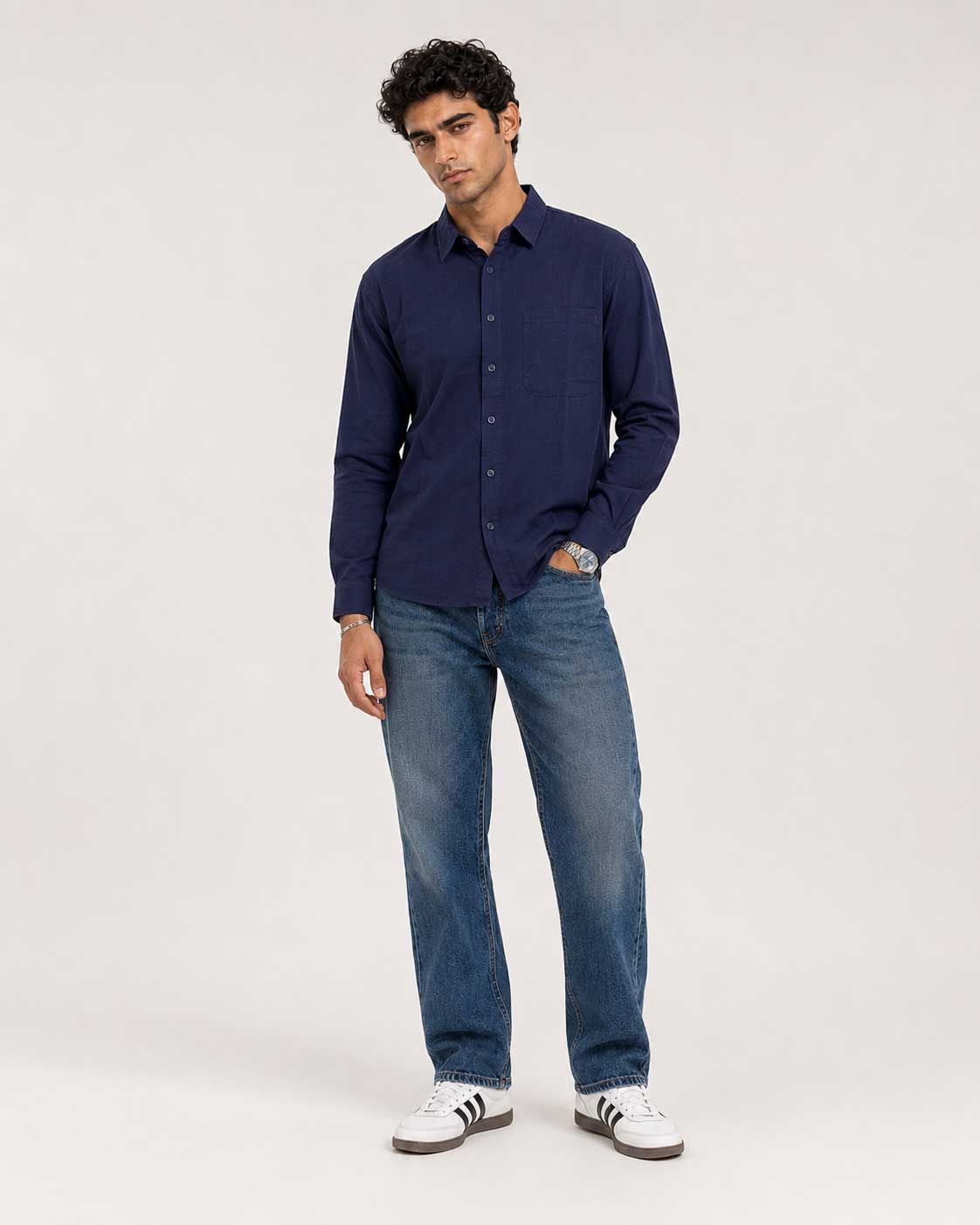 Regular Fit Linen-Blend Shirt – Navy Linen shirt CIZARO - Cizaro Jeans