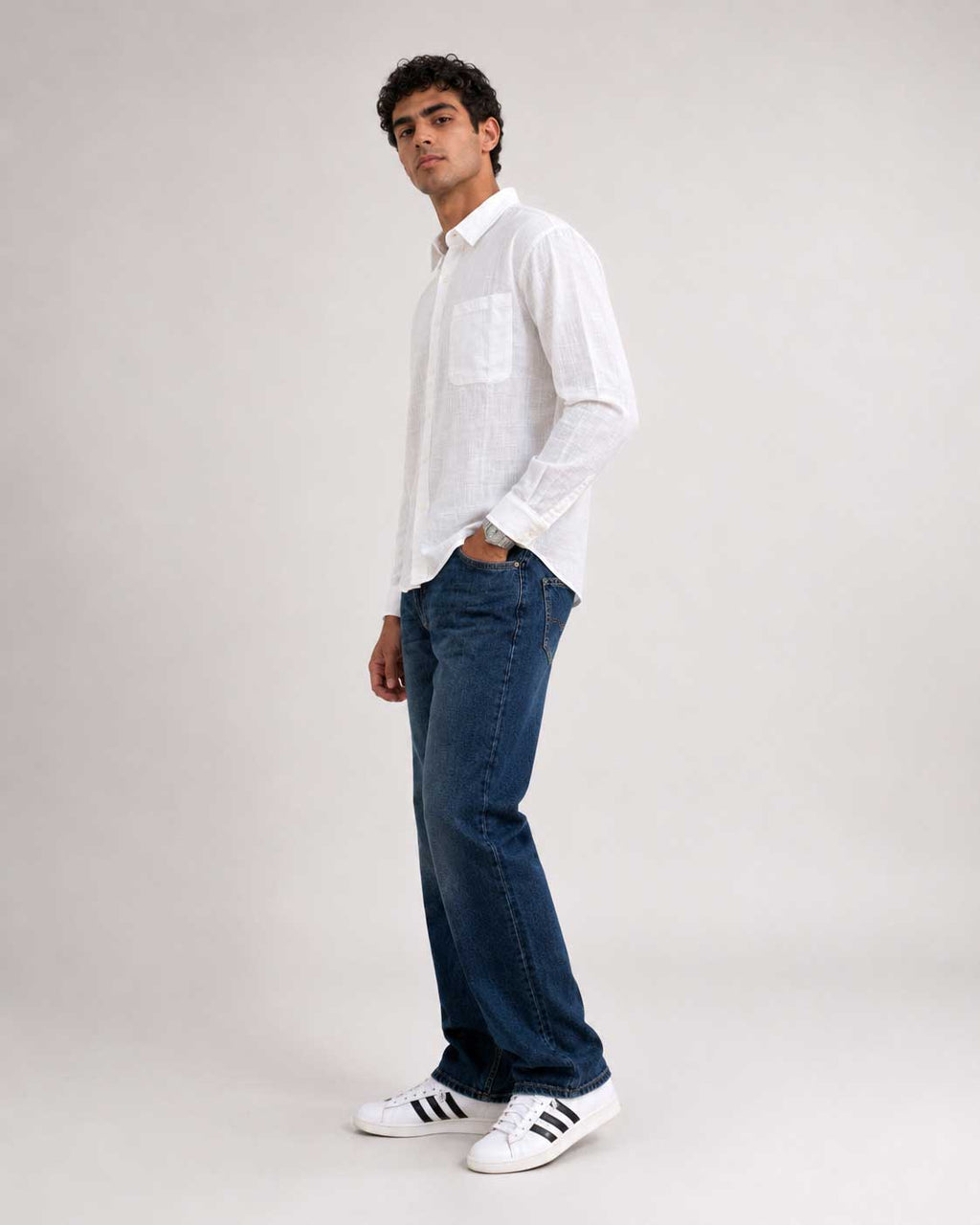 Regular Fit Linen-Blend Shirt – White Linen shirt CIZARO - Cizaro Jeans