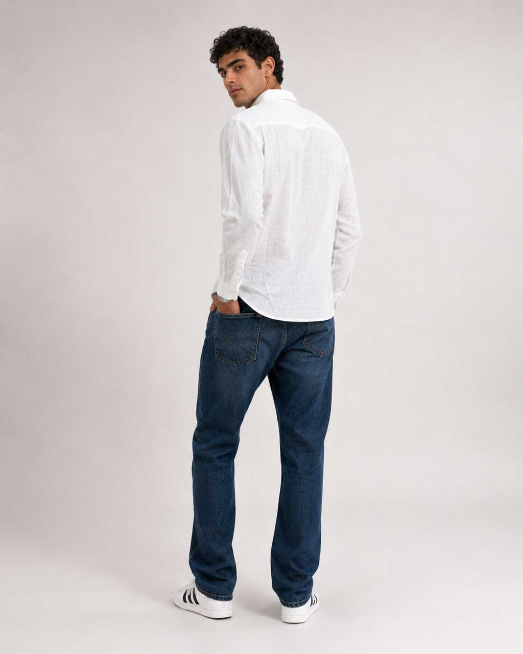 Regular Fit Linen-Blend Shirt – White Linen shirt CIZARO - Cizaro Jeans