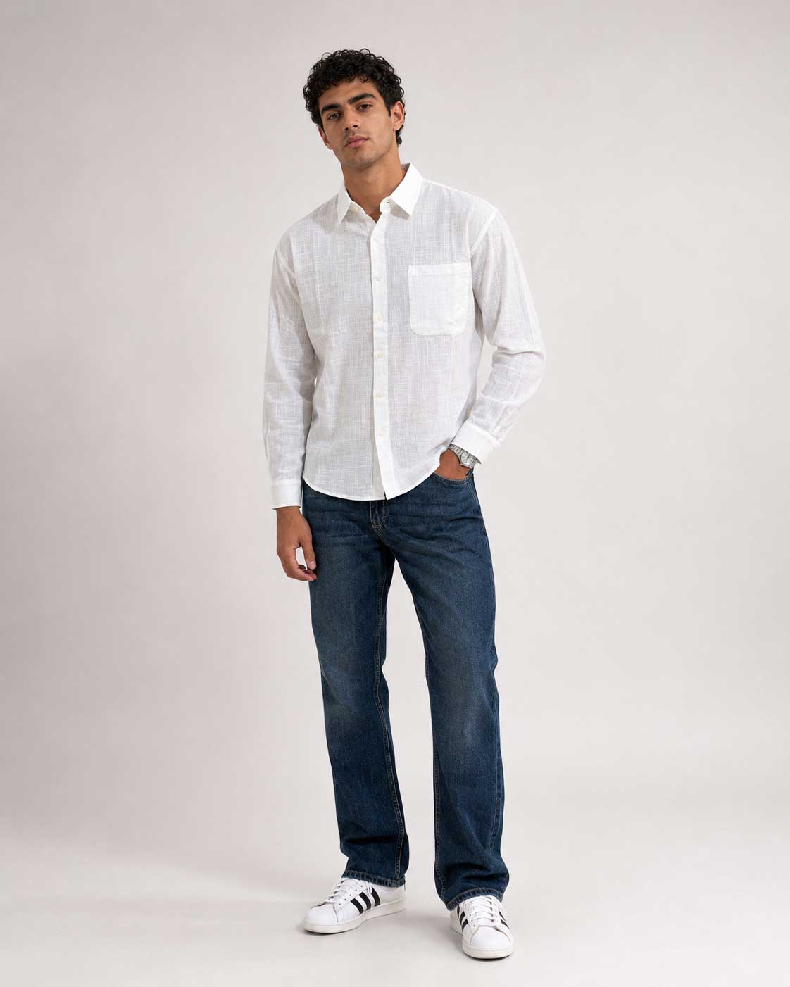 Regular Fit Linen-Blend Shirt – White Linen shirt CIZARO - Cizaro Jeans