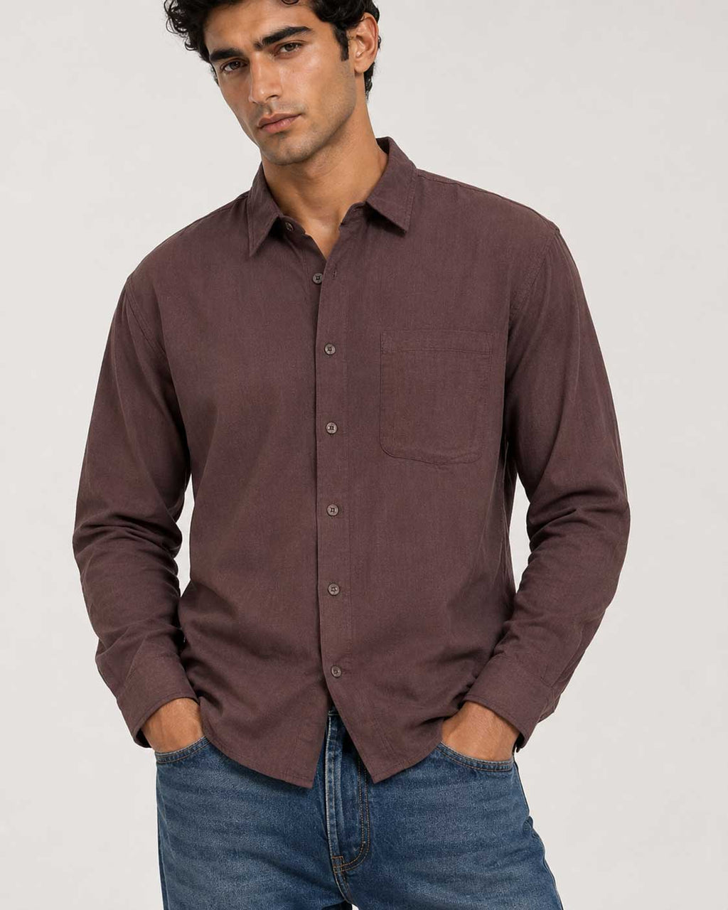 Regular Fit Linen-Blend Shirt – Brown Linen shirt CIZARO - Cizaro Jeans