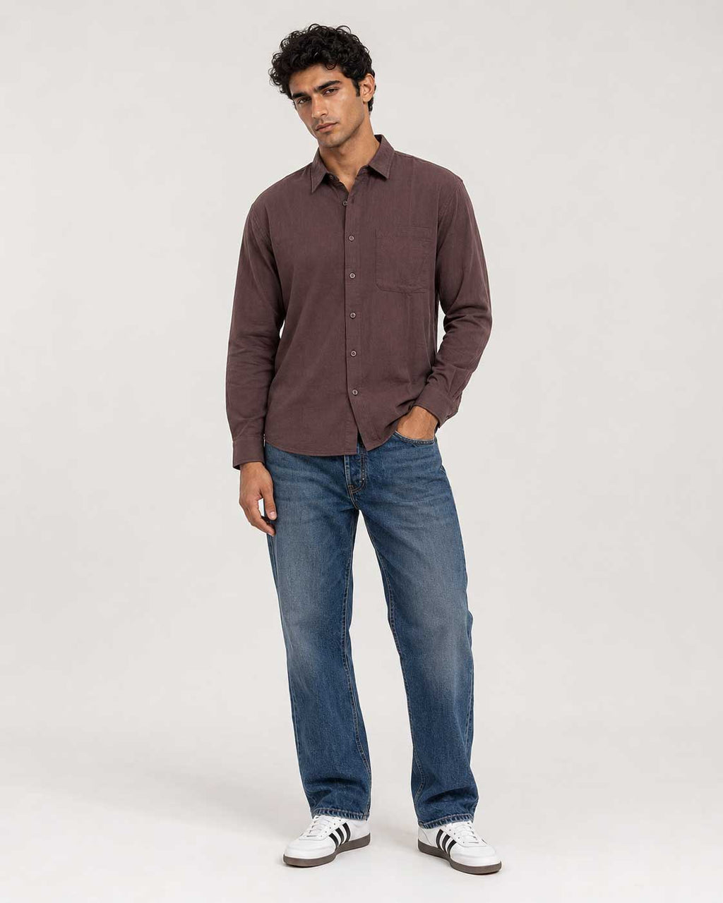 Regular Fit Linen-Blend Shirt – Brown Linen shirt CIZARO - Cizaro Jeans