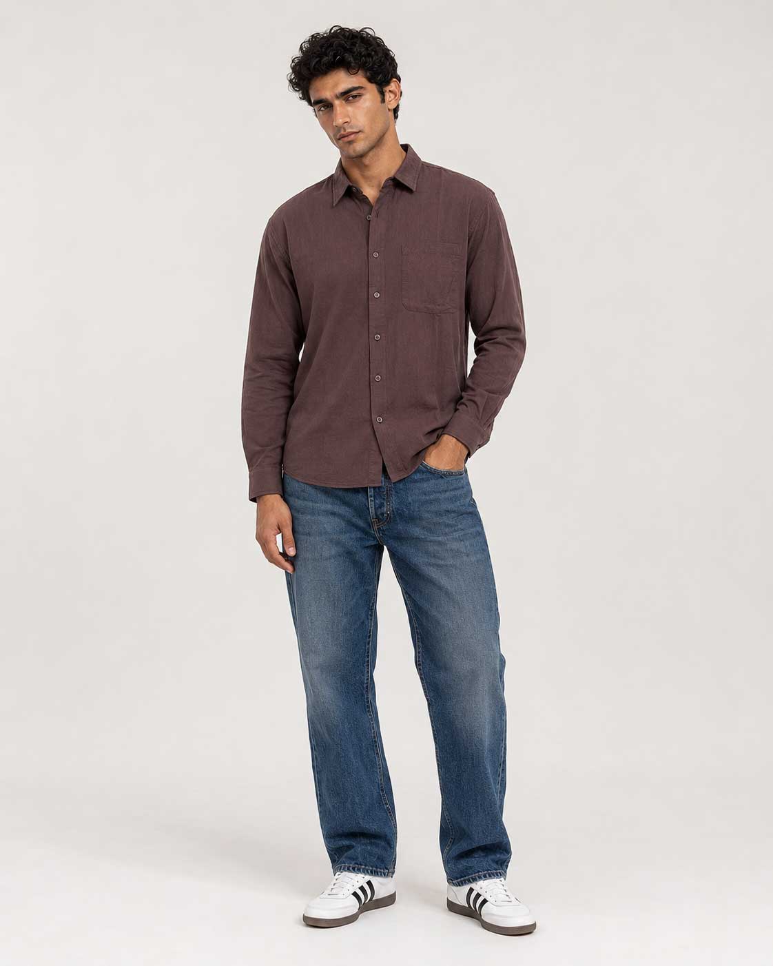 Regular Fit Linen-Blend Shirt – Brown Linen shirt CIZARO - Cizaro Jeans