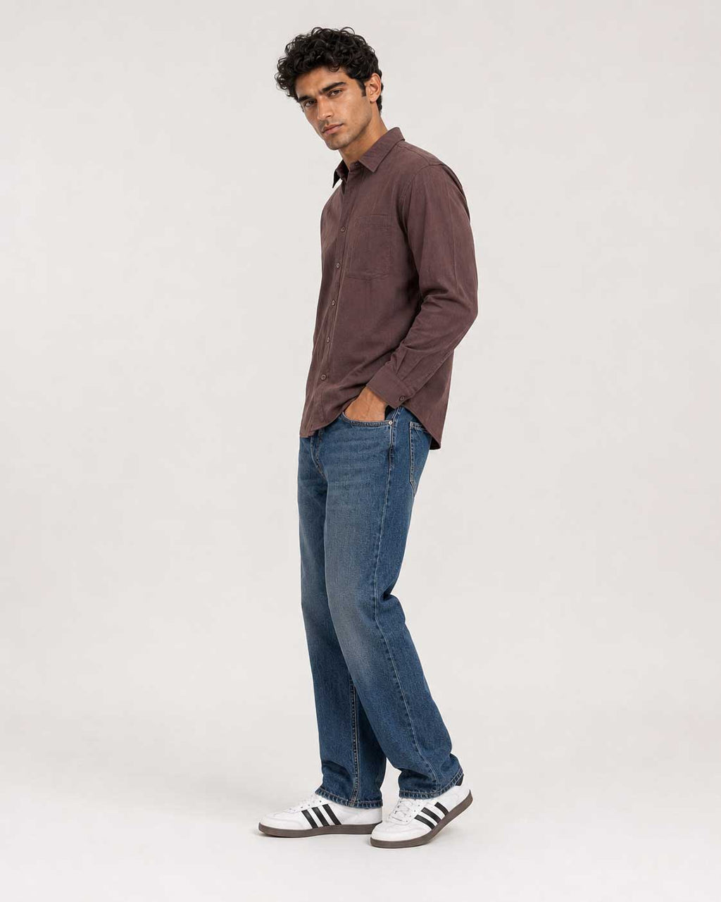 Regular Fit Linen-Blend Shirt – Brown Linen shirt CIZARO - Cizaro Jeans
