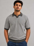 Textured Jacquard Knit Polo – Gray Shirt CIZARO - Cizaro Jeans