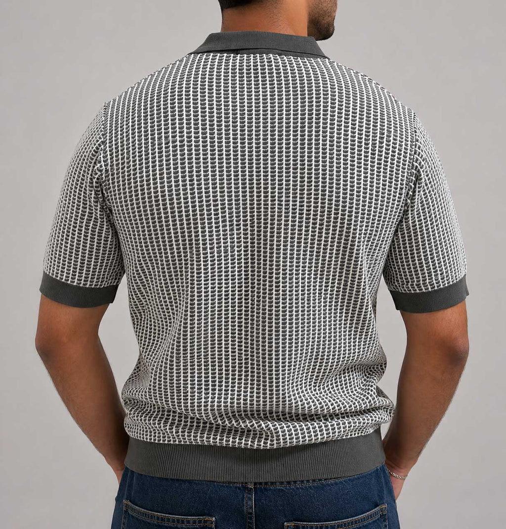 Textured Jacquard Knit Polo – Gray Shirt CIZARO - Cizaro Jeans