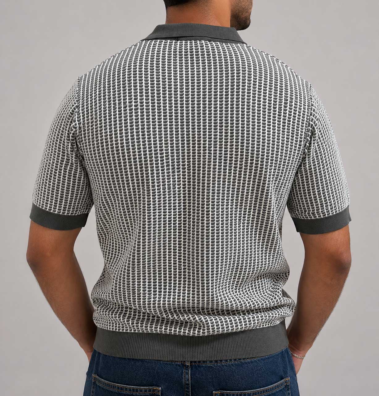 Textured Jacquard Knit Polo – Gray Shirt CIZARO - Cizaro Jeans