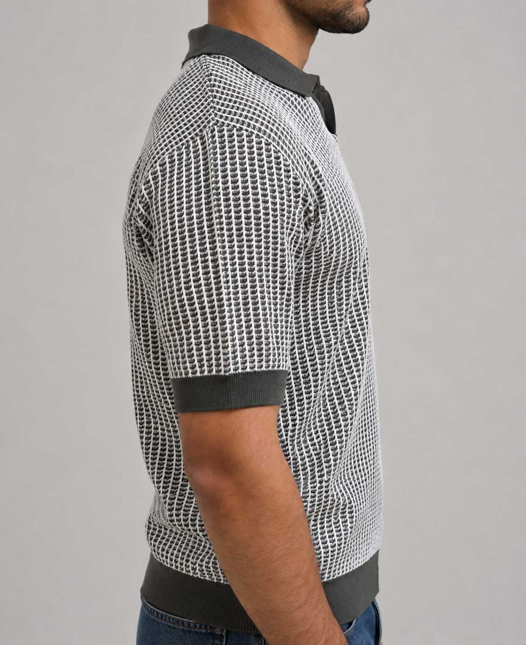 Textured Jacquard Knit Polo – Gray Shirt CIZARO - Cizaro Jeans