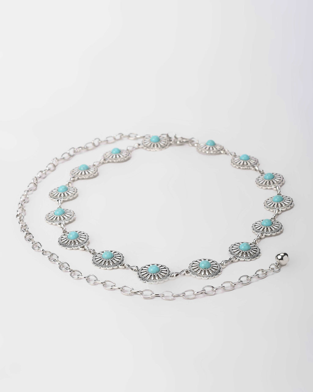 Silver Turquoise Disc Chain Belt