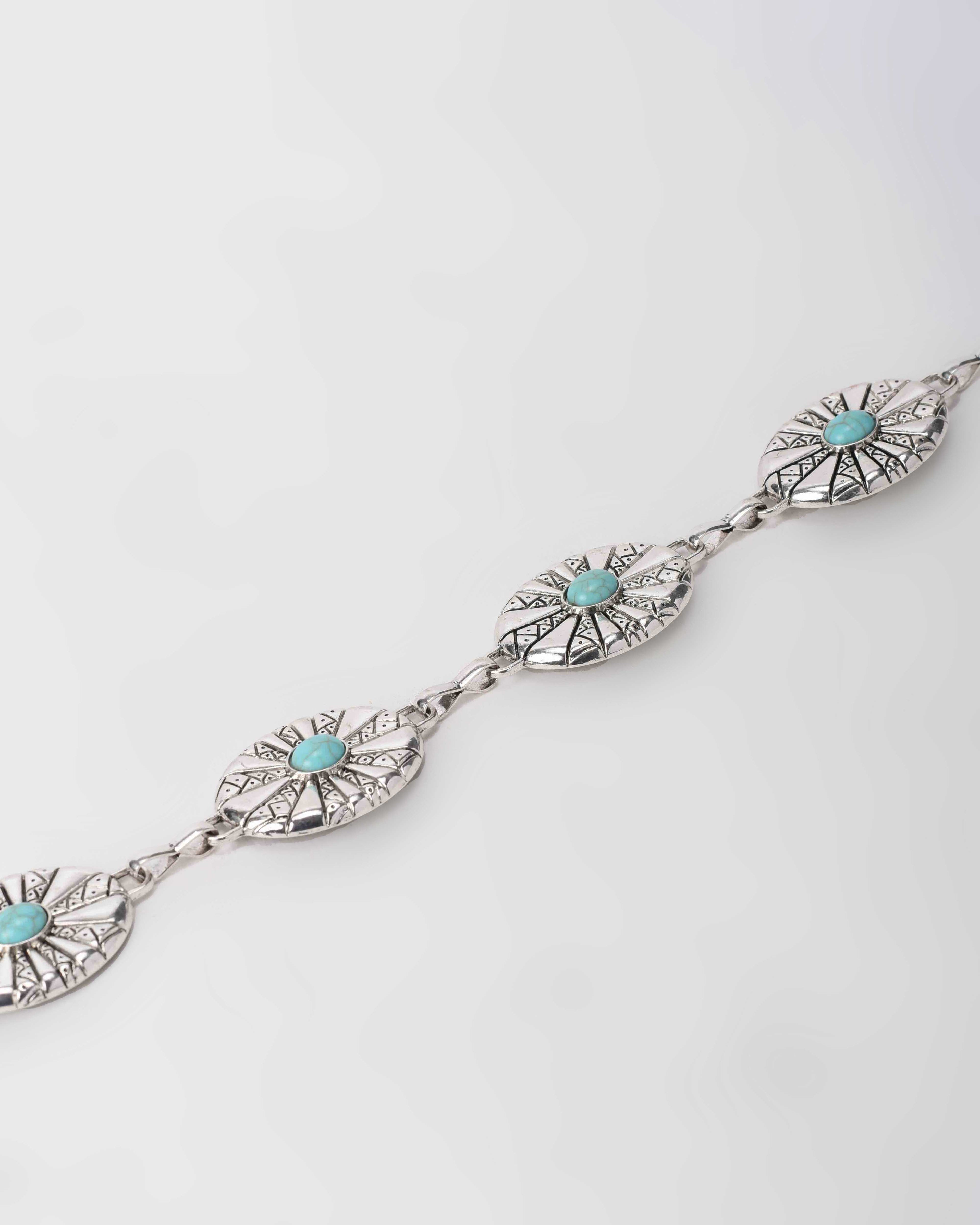 Silver Turquoise Disc Chain Belt