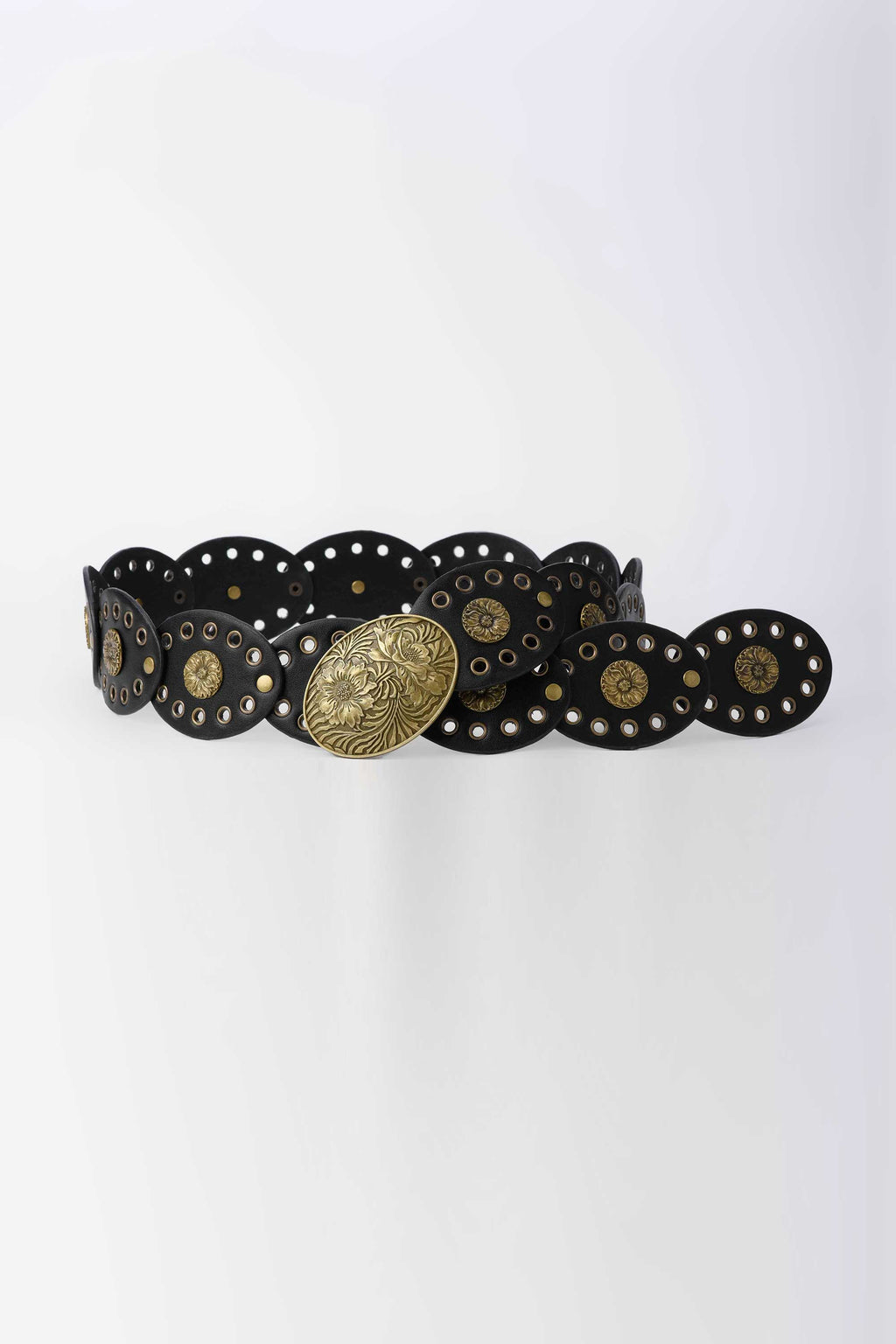 Floral Disc Stretch Belt – Black