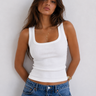 Ribbed U-Neck Tank Top – White
