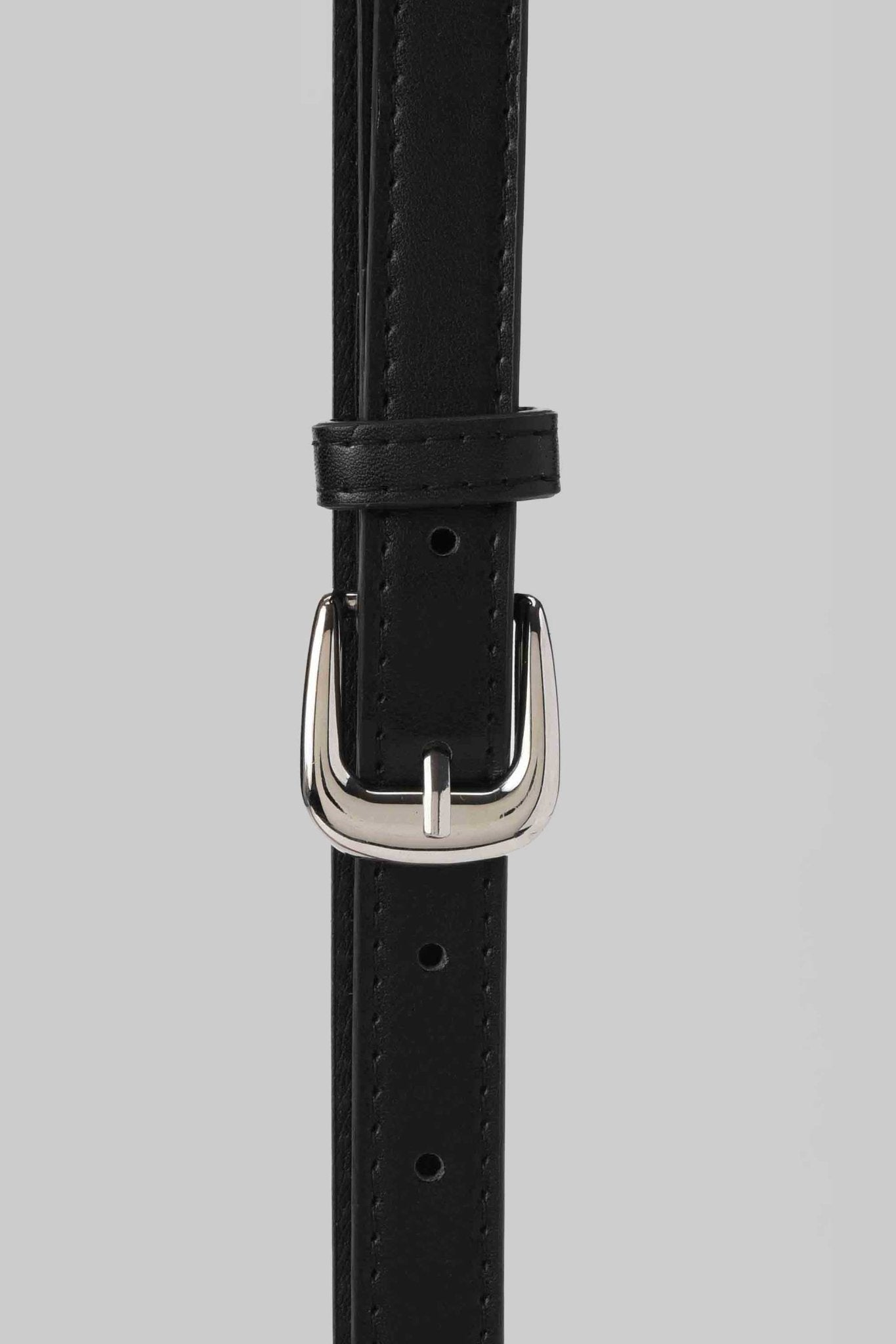 Belt | Slim Black Faux Leather Belt with Polished Silver Buckle Belt - Acc CZBELT - Cizaro Jeans