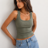 Ribbed U-Neck Tank Top – Olive