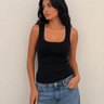 Ribbed U-Neck Tank Top – Black