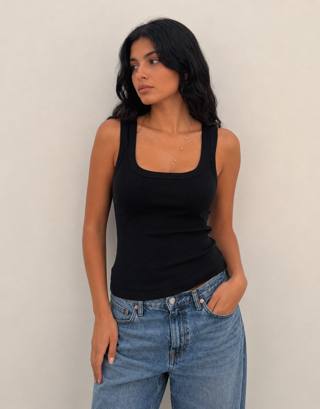 Ribbed U-Neck Tank Top – Black Top CIZARO - Cizaro Jeans