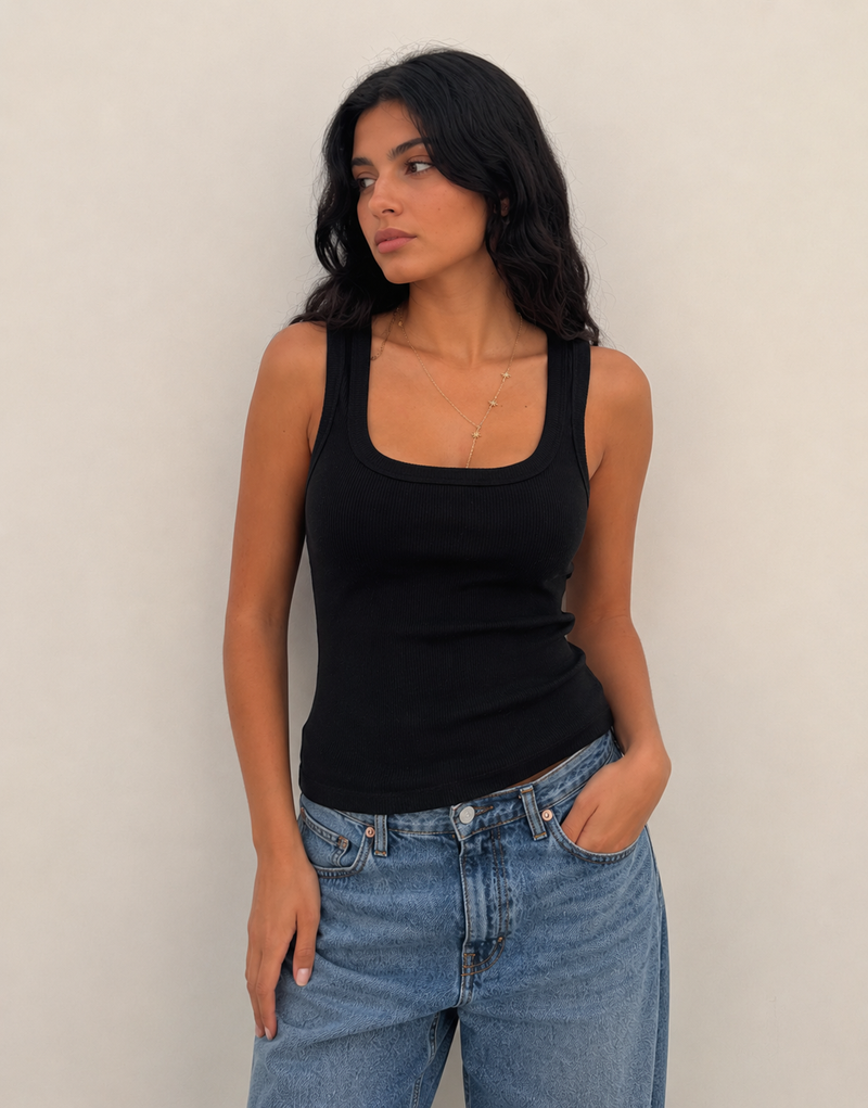 Ribbed U-Neck Tank Top – Black Top CIZARO - Cizaro Jeans
