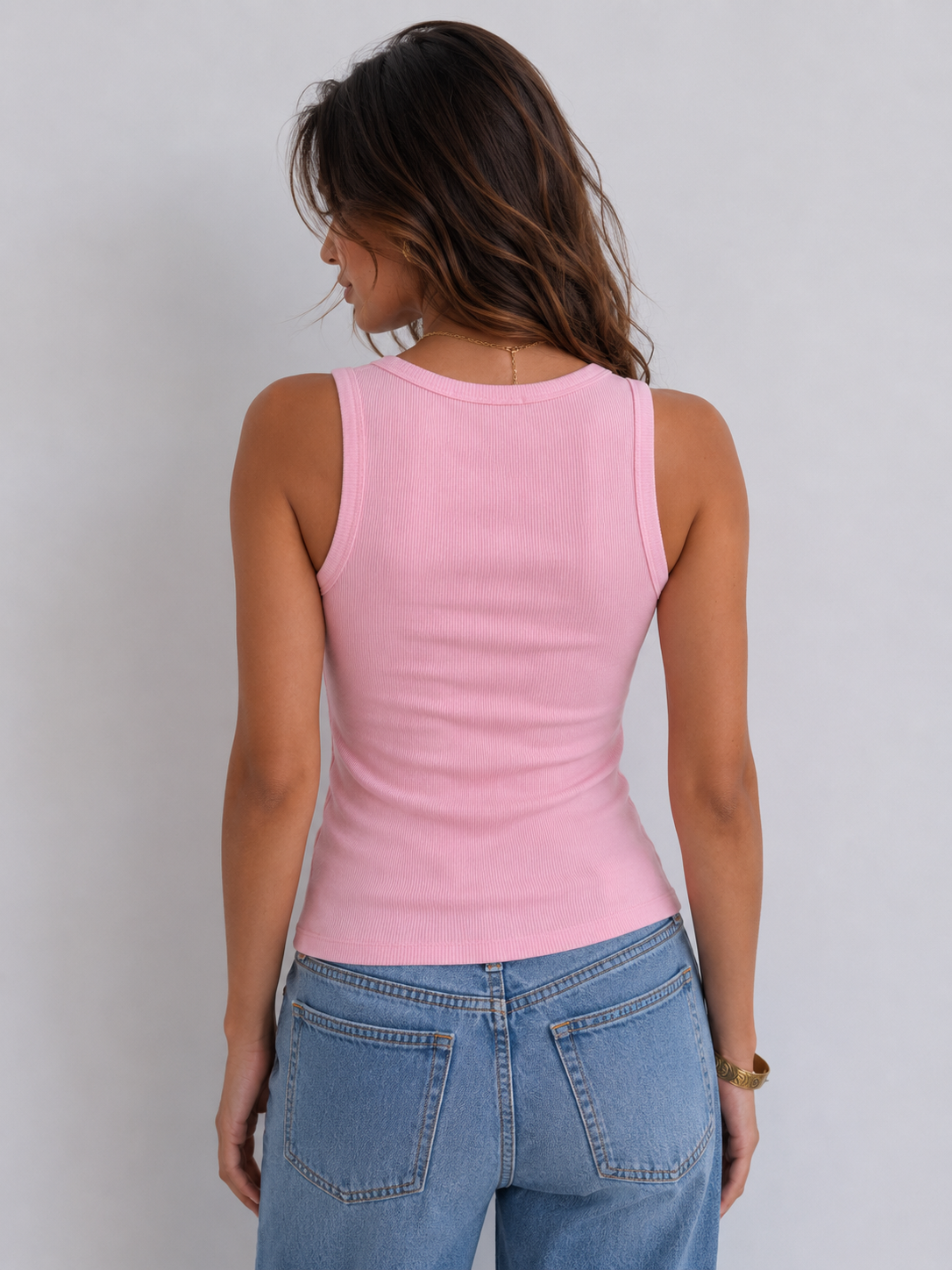 Ribbed U-Neck Tank Top – Pink