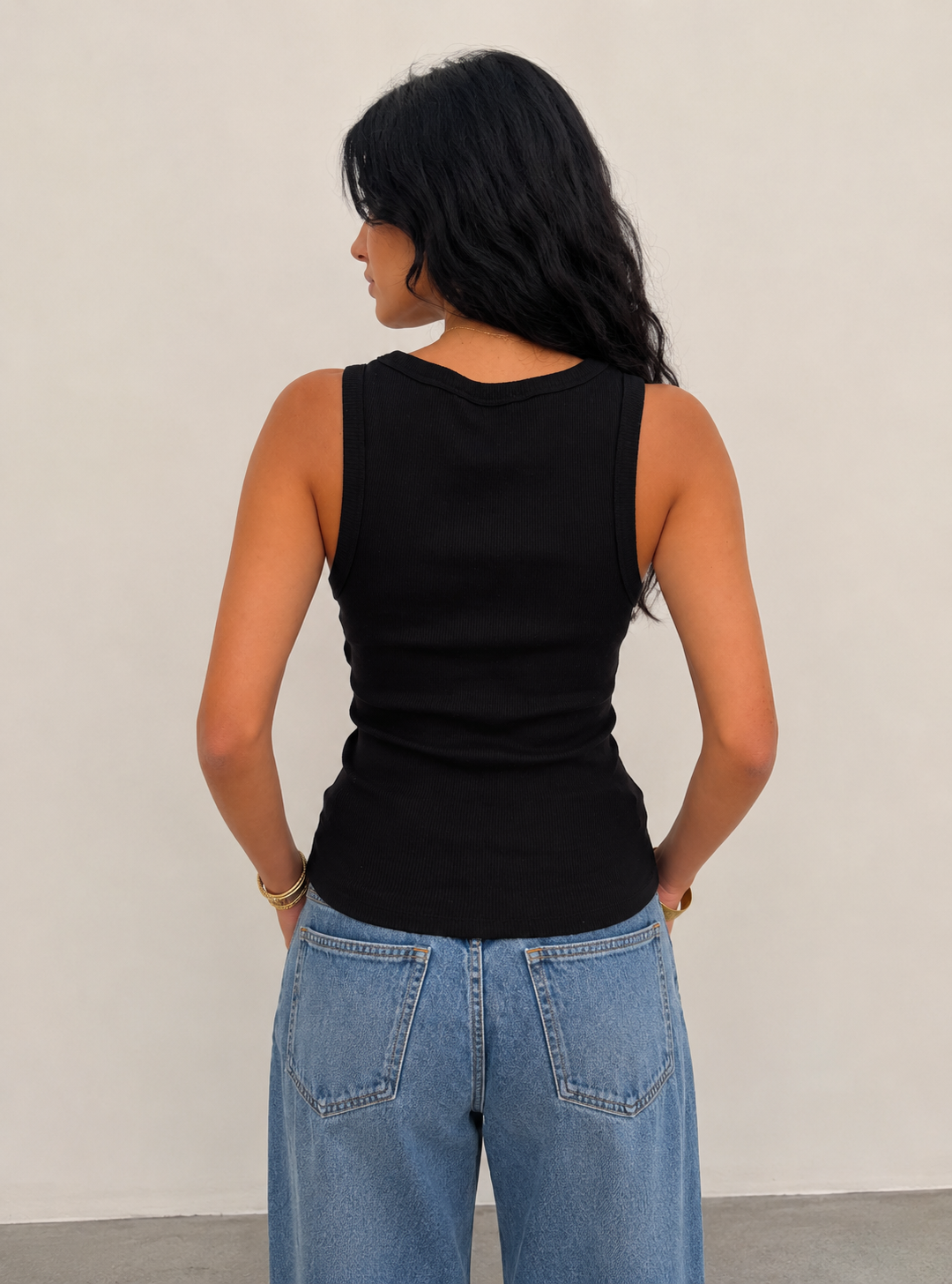 Ribbed U-Neck Tank Top – Black Top CIZARO - Cizaro Jeans