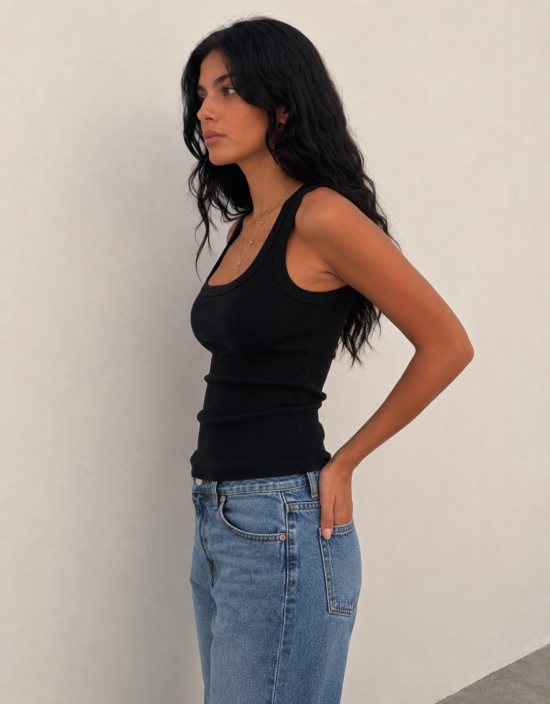 Ribbed U-Neck Tank Top – Black Top CIZARO - Cizaro Jeans