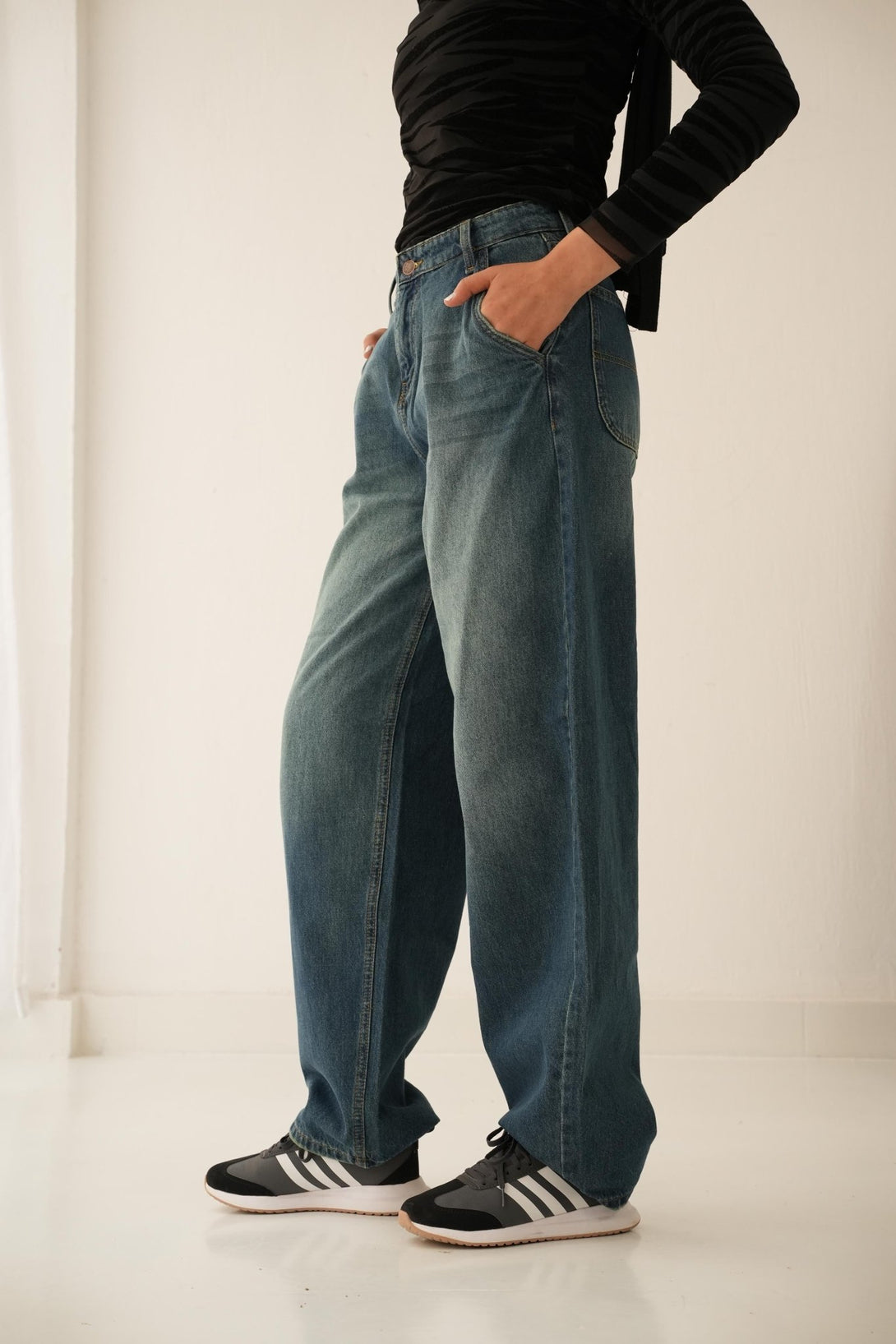 Vintage Blue Green Skater Jeans. Skater-Wide Leg CIZARO    - Cizaro Jeans