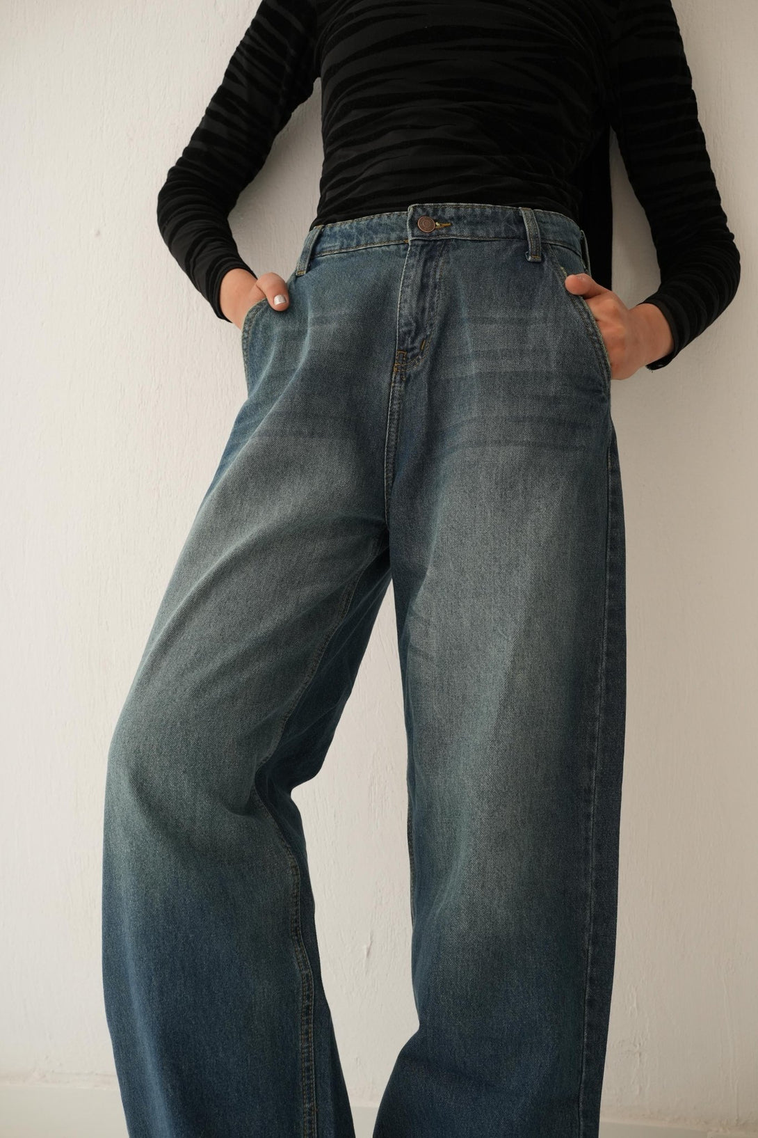 Vintage Blue Green Skater Jeans. Skater-Wide Leg CIZARO    - Cizaro Jeans