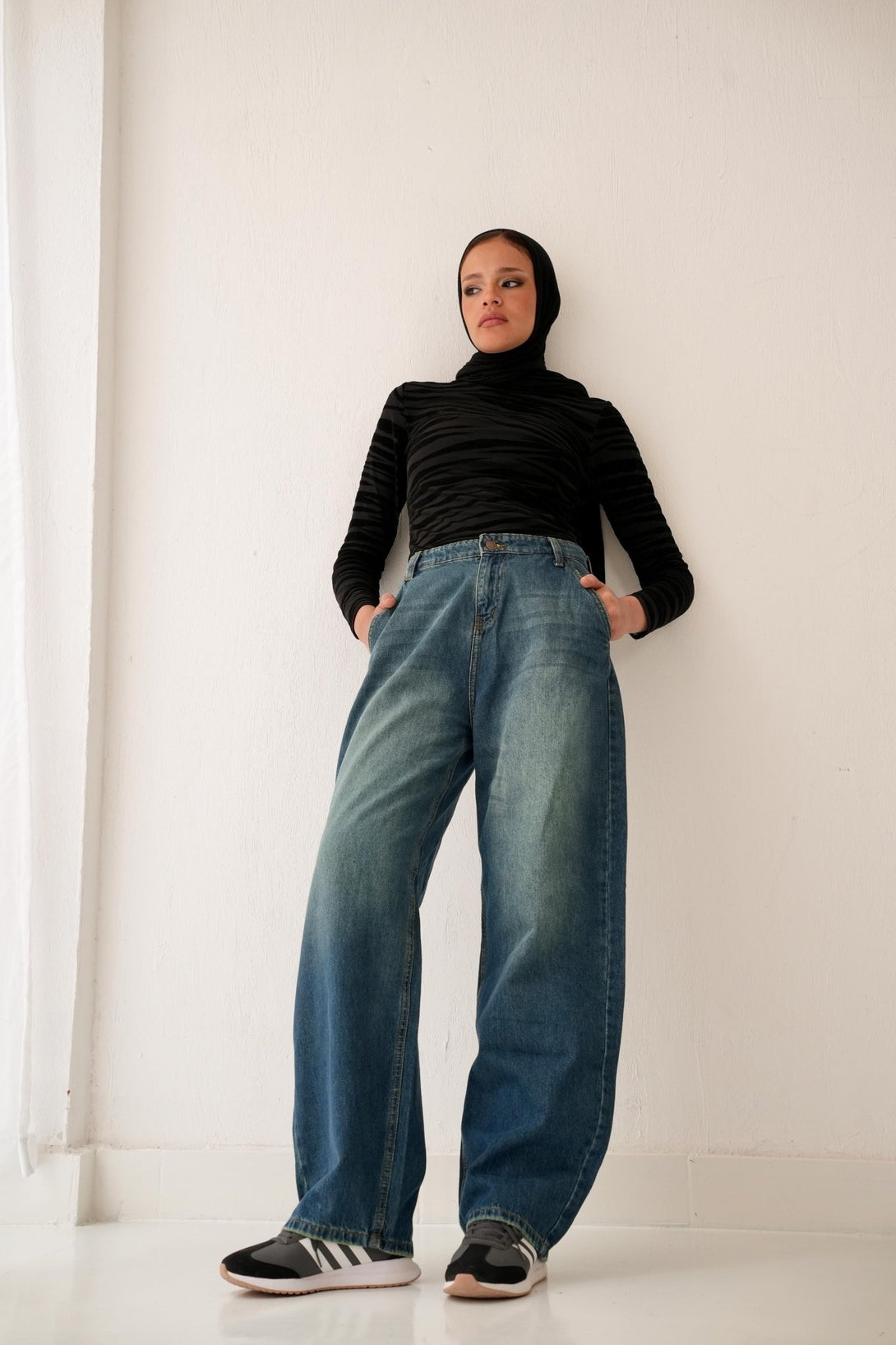 Vintage Blue Green Skater Jeans. Skater-Wide Leg CIZARO    - Cizaro Jeans