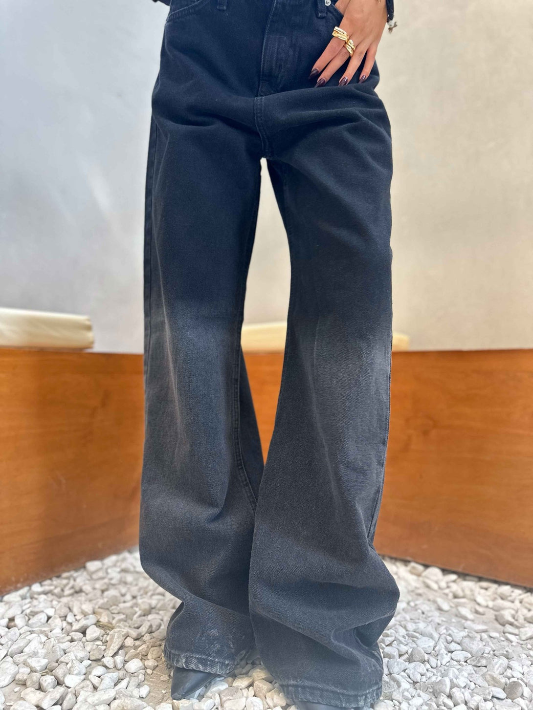 (Pre-Order) Wide Leg - Charcoal Black Degrade. Wide Leg CIZARO    - Cizaro Jeans