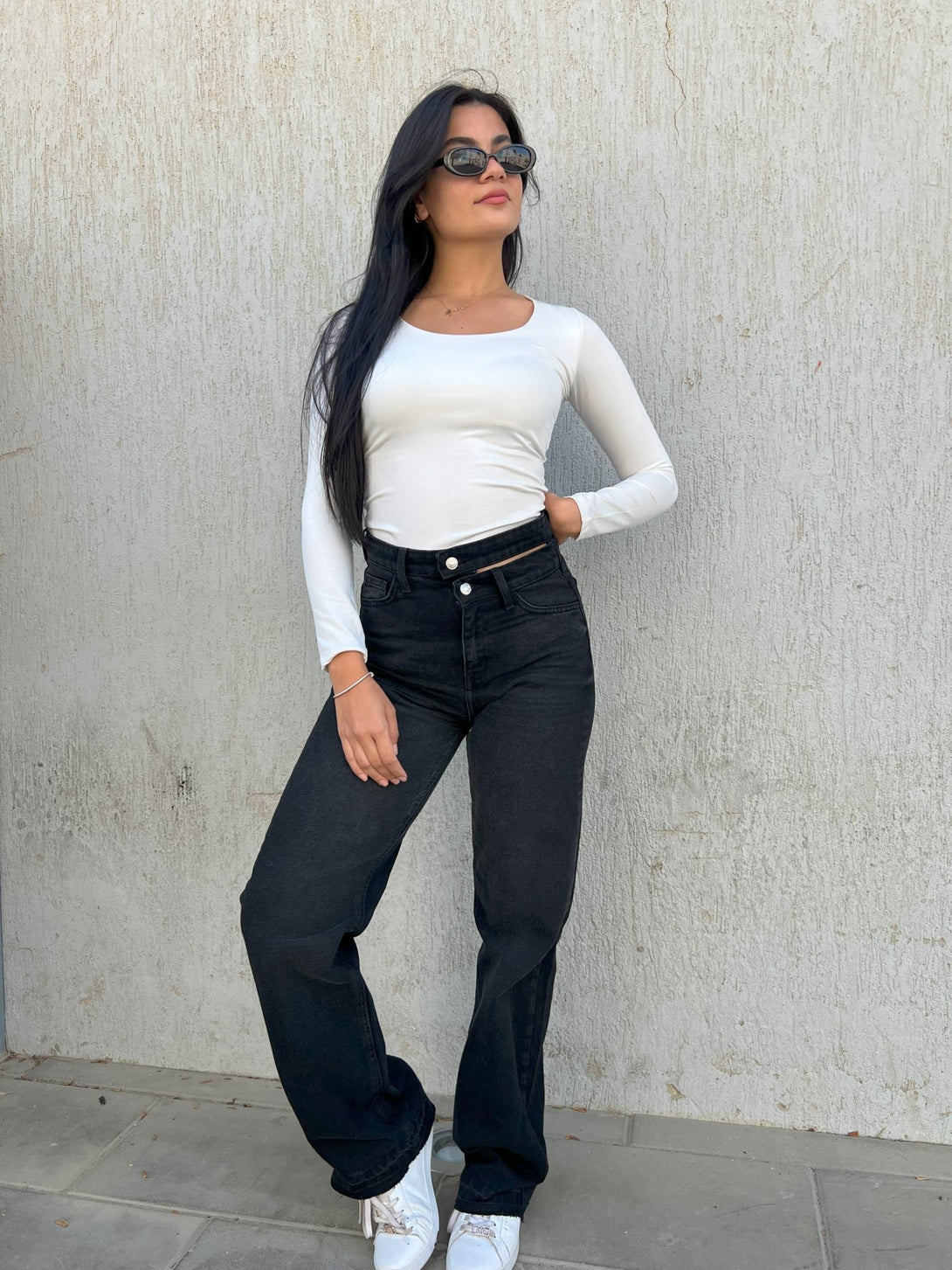 Charcoal Black Double Waisted Straight Leg Jeans. Straight Leg CIZARO    - Cizaro Jeans