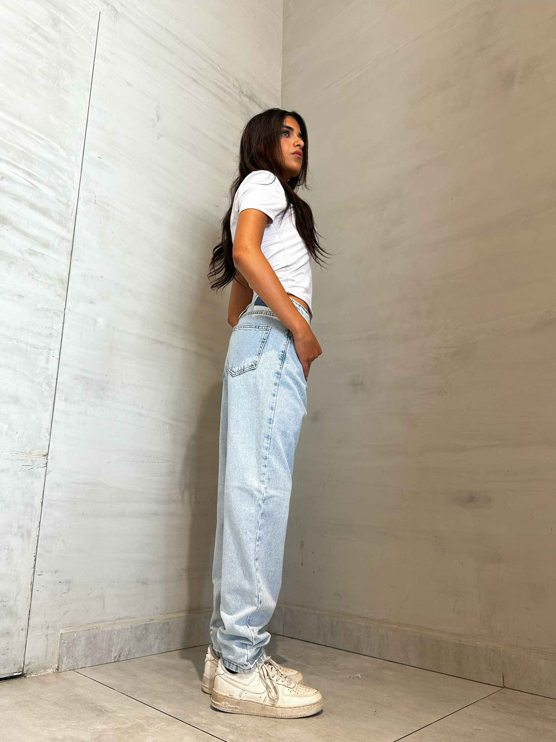 Light Iced Blue Mom-Fit Jeans. Mom-Fit CIZARO    - Cizaro Jeans