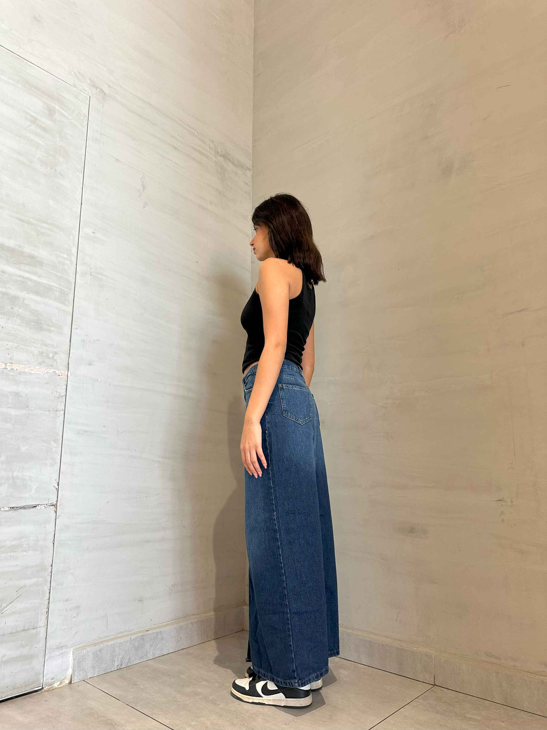 Maxi Skirt - Dark Blue Split Hem. Skirts CIZARO    - Cizaro Jeans