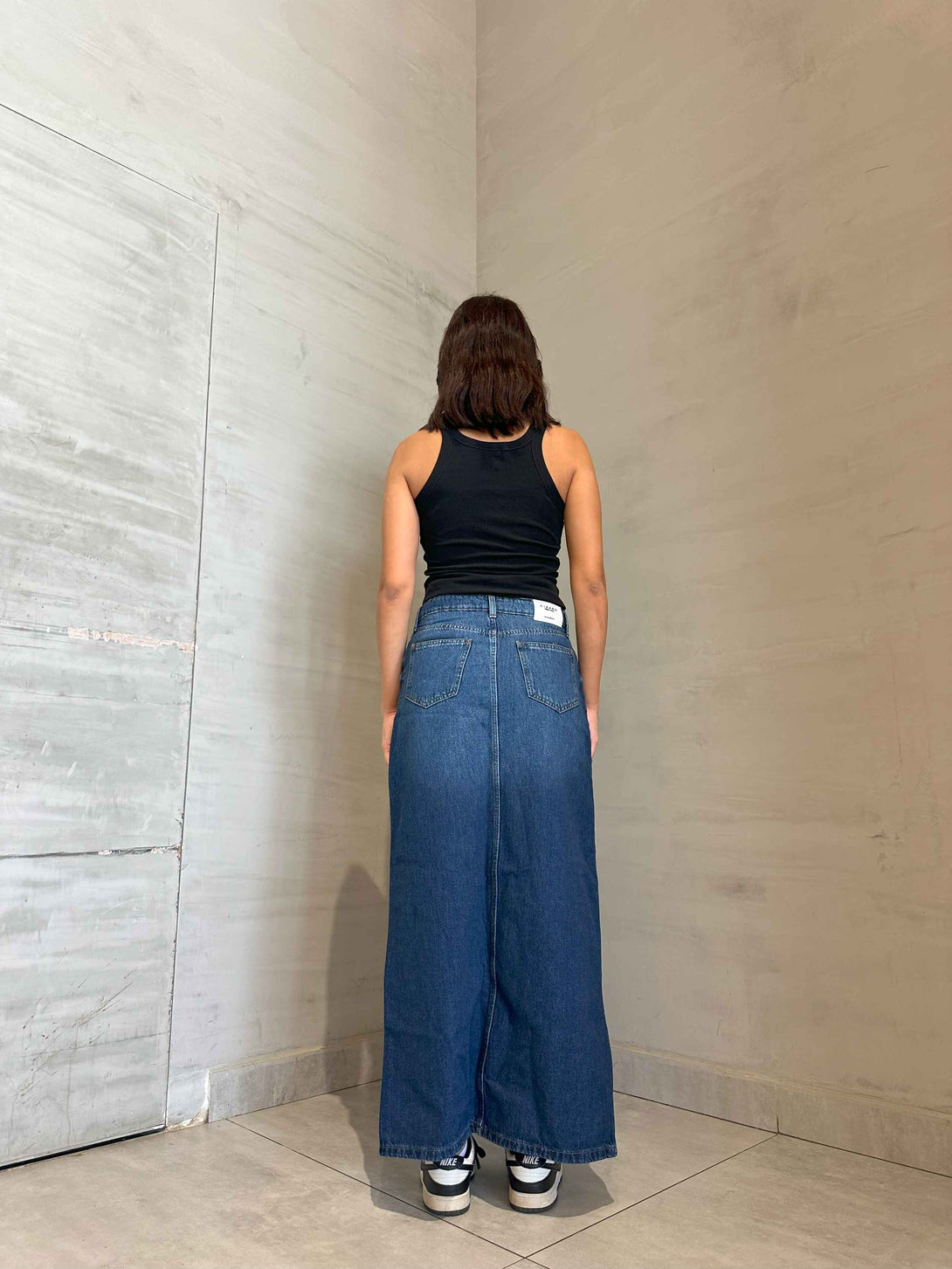 Maxi Skirt - Dark Blue Split Hem. Skirts CIZARO    - Cizaro Jeans