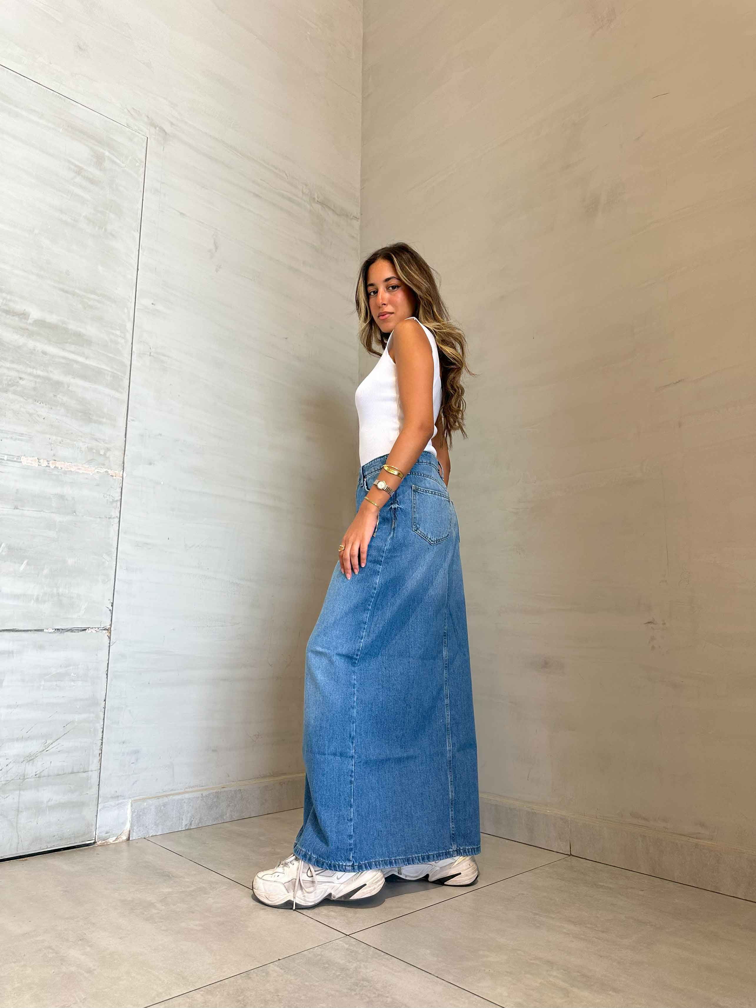 Maxi Skirt - Light Blue Split Hem. Skirts CIZARO    - Cizaro Jeans
