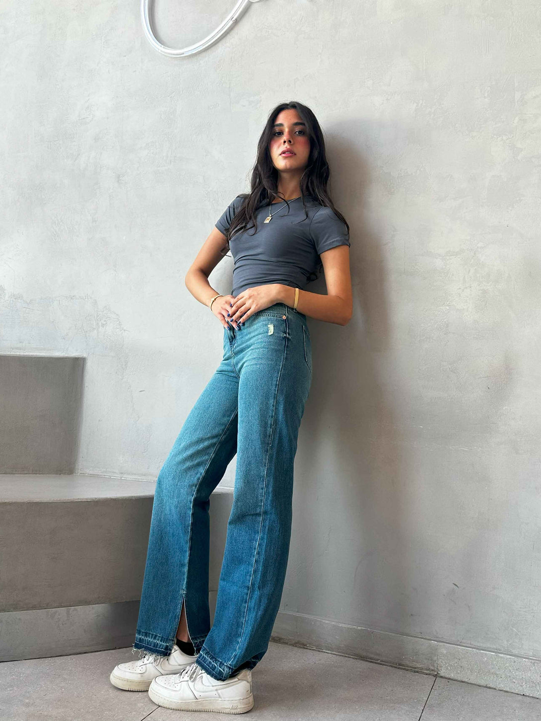 Straight Leg - Mid Vintage Blue High-Waisted Jeans. Straight Leg CIZARO    - Cizaro Jeans