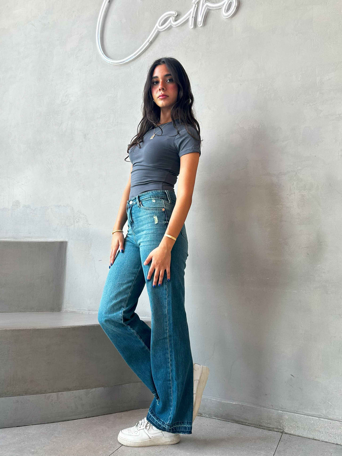 Straight Leg - Mid Vintage Blue High-Waisted Jeans. Straight Leg CIZARO    - Cizaro Jeans