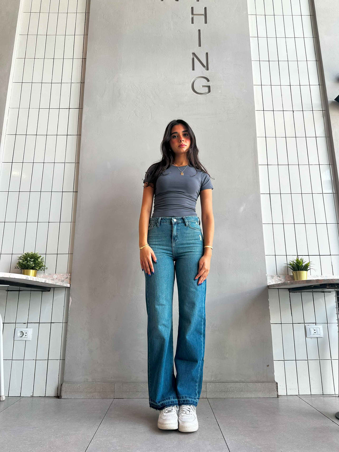 Straight Leg - Mid Vintage Blue High-Waisted Jeans. Straight Leg CIZARO    - Cizaro Jeans