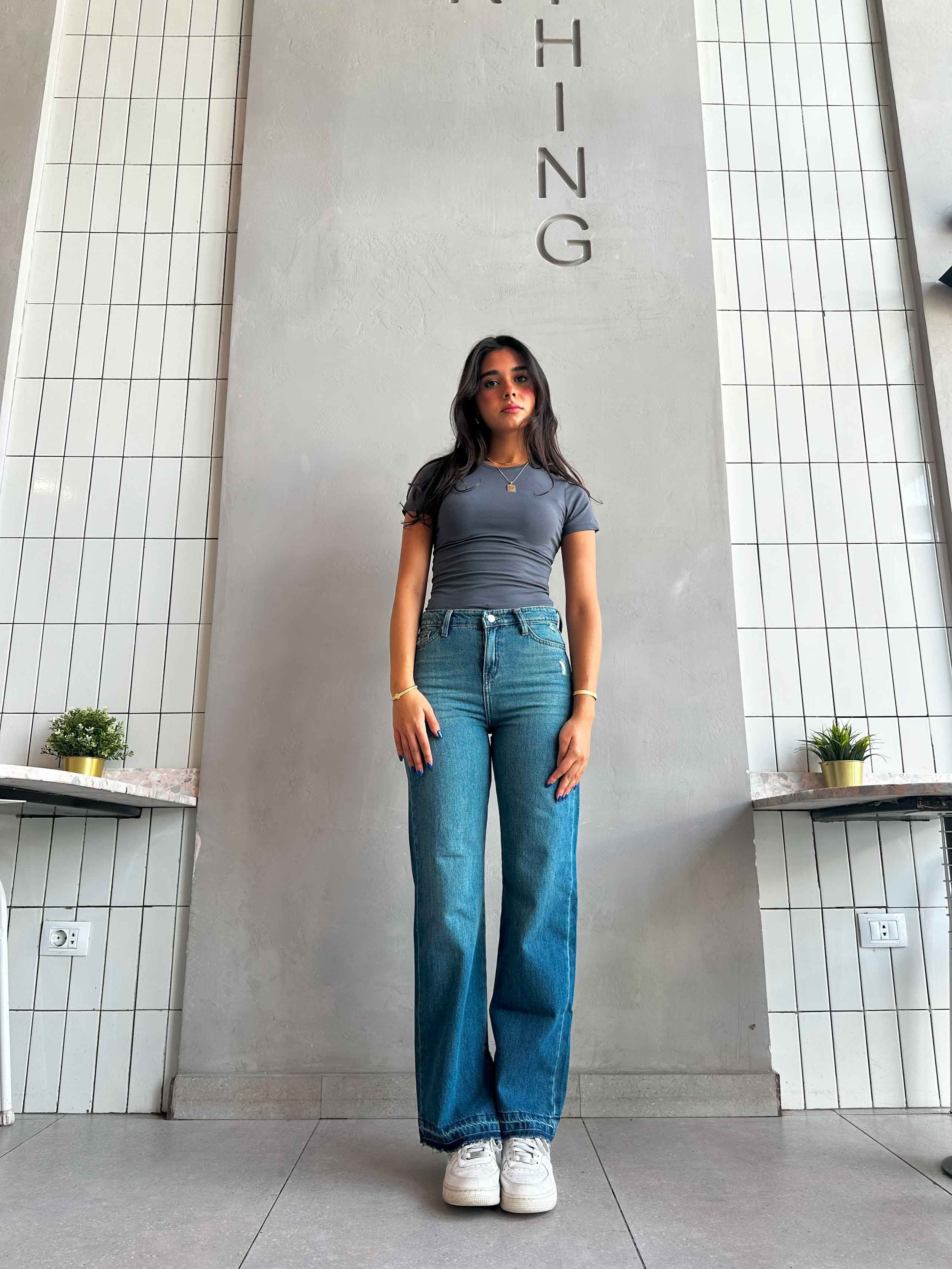 Straight Leg - Mid Vintage Blue High-Waisted Jeans. Straight Leg CIZARO    - Cizaro Jeans