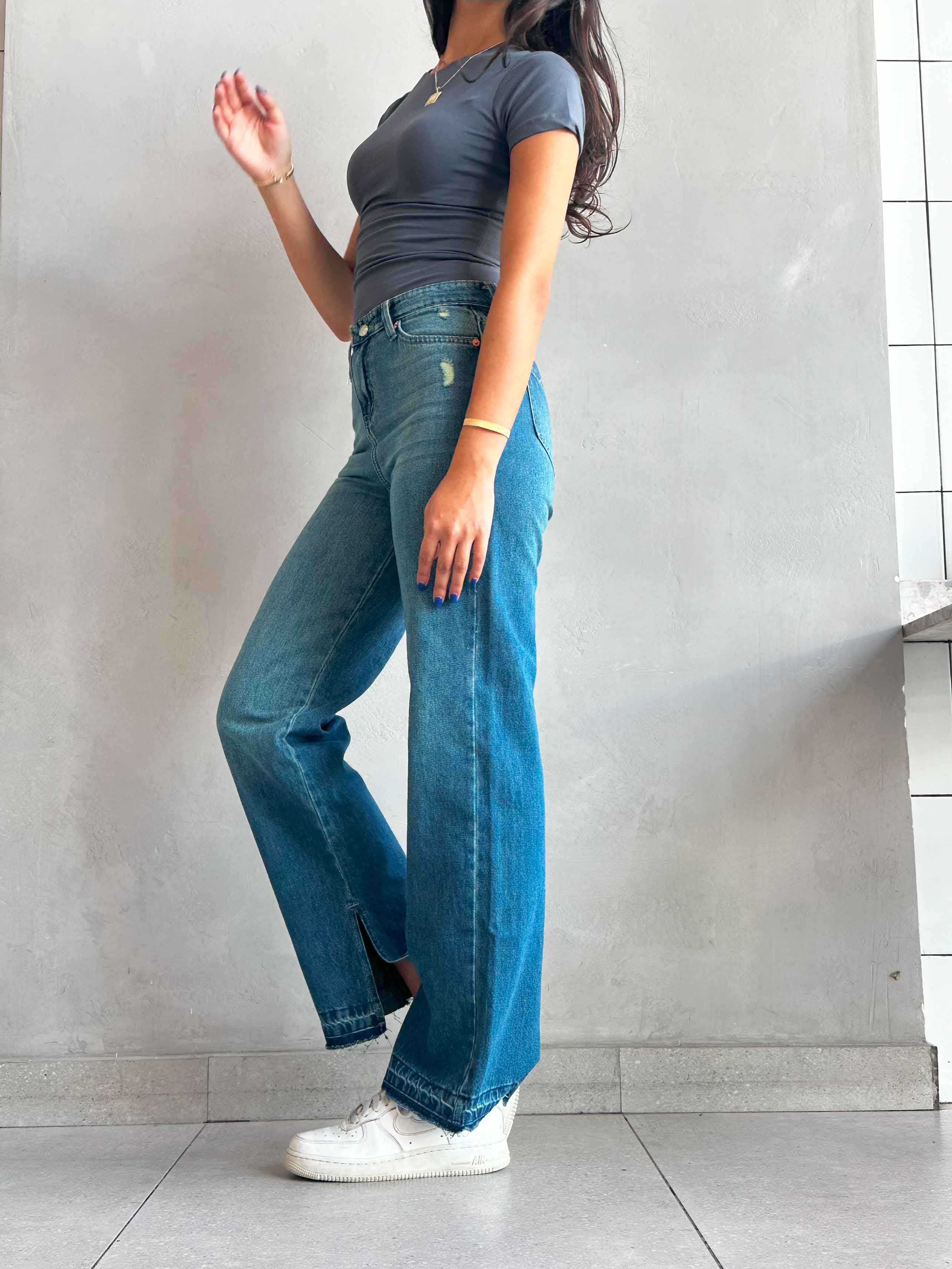 Straight Leg - Mid Vintage Blue High-Waisted Jeans. Straight Leg CIZARO    - Cizaro Jeans