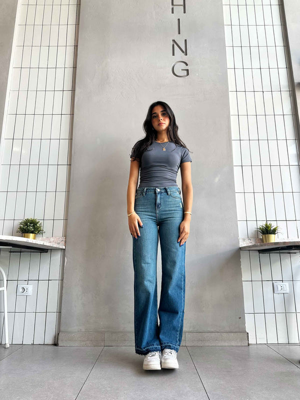 Straight Leg - Mid Vintage Blue High-Waisted Jeans. Straight Leg CIZARO    - Cizaro Jeans