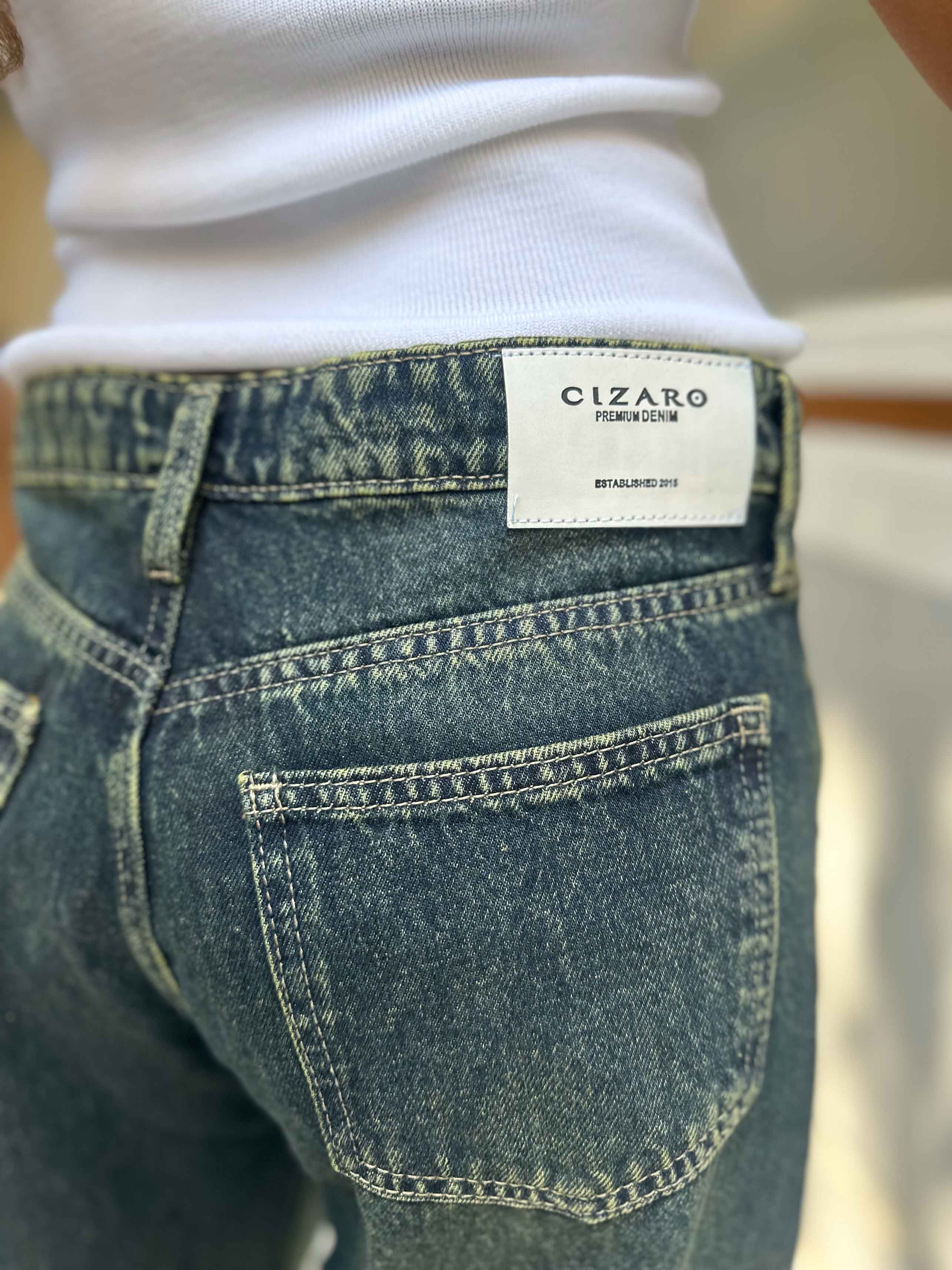 Wide-Leg - Low waist Classic Deep Green Blue Vintage Jeans. Wide-Leg CIZARO    - Cizaro Jeans