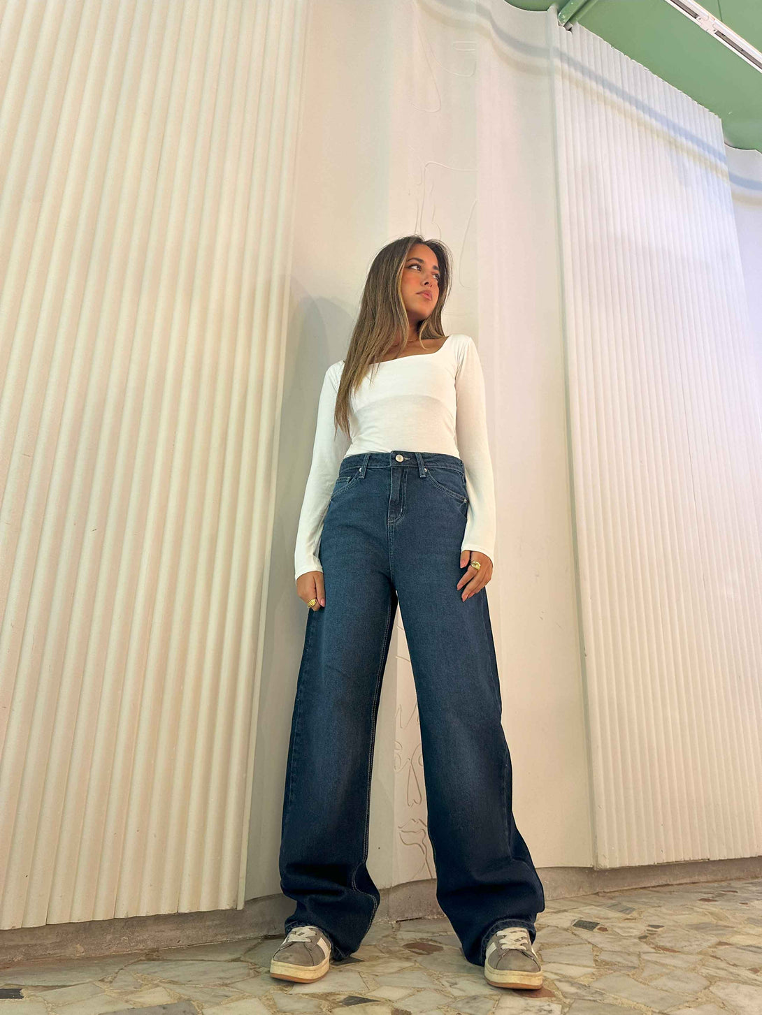 Wide Leg - Classic Navy Blue Jeans. Wide Leg CIZARO    - Cizaro Jeans