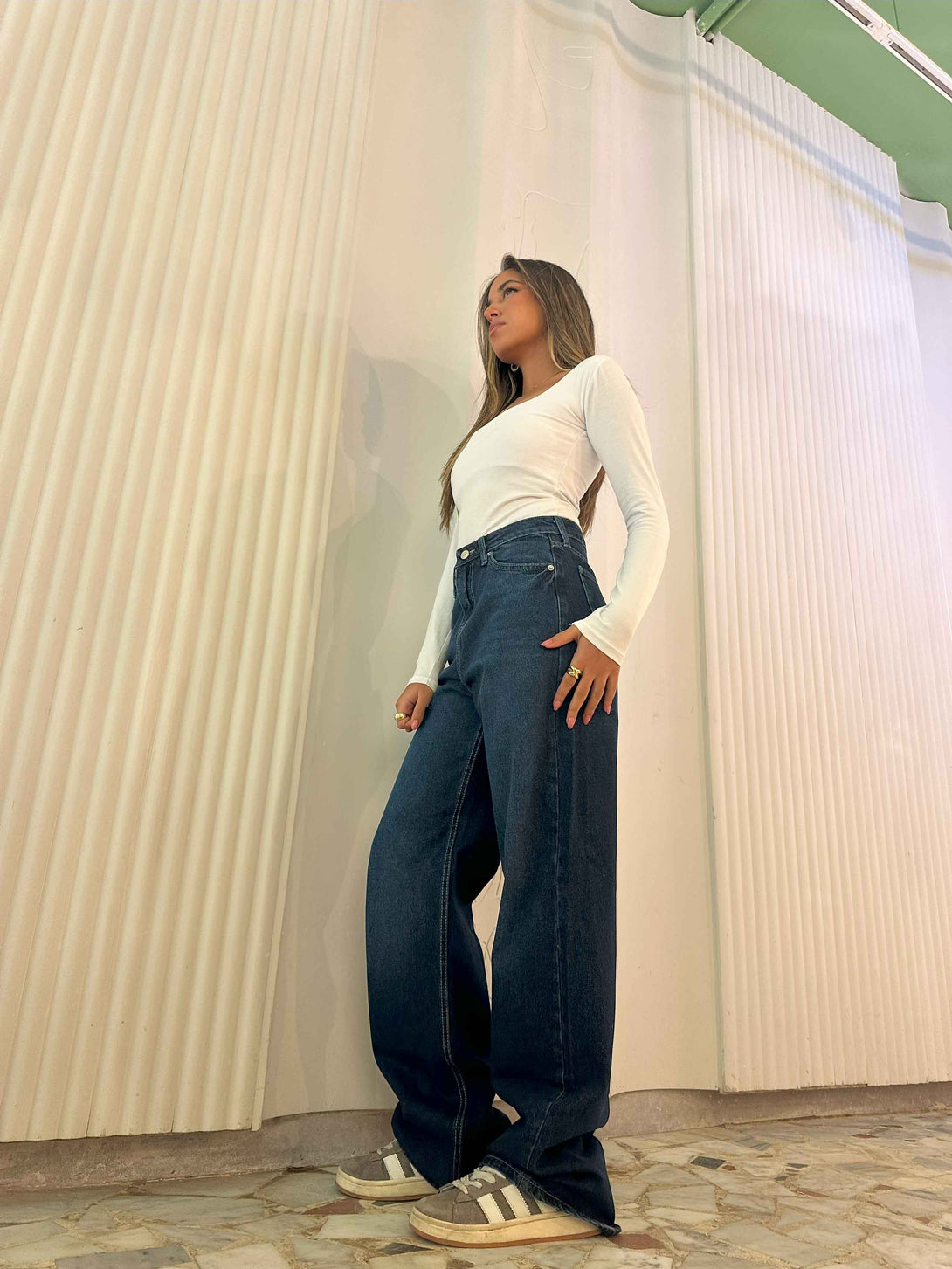 Wide Leg - Classic Navy Blue Jeans. Wide Leg CIZARO    - Cizaro Jeans