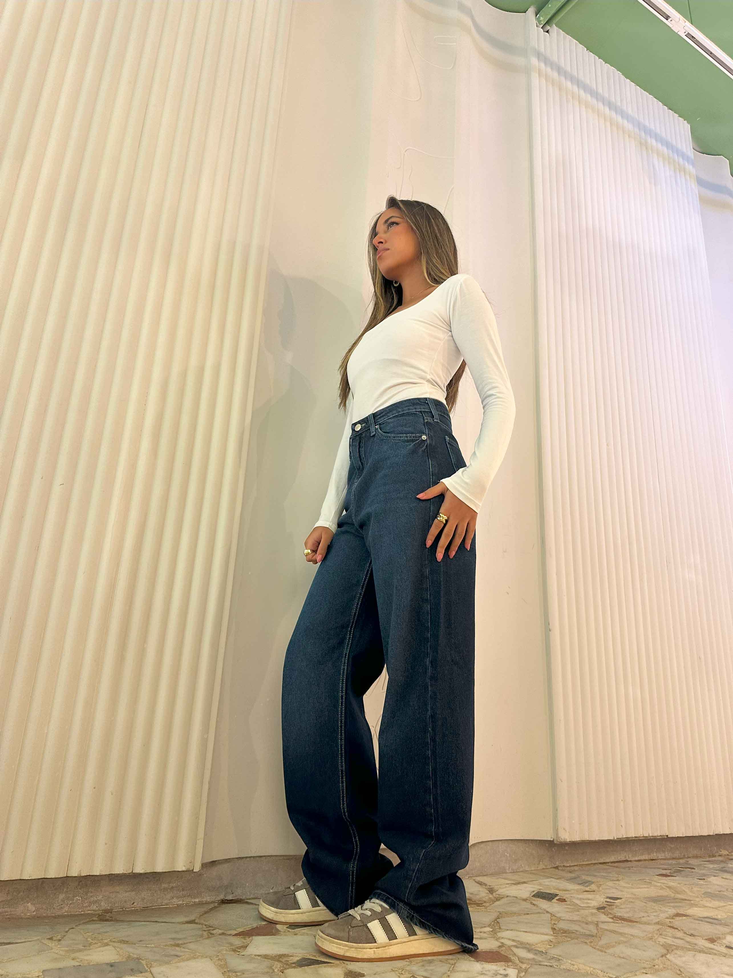 Wide Leg - Classic Navy Blue Jeans. Wide Leg CIZARO    - Cizaro Jeans