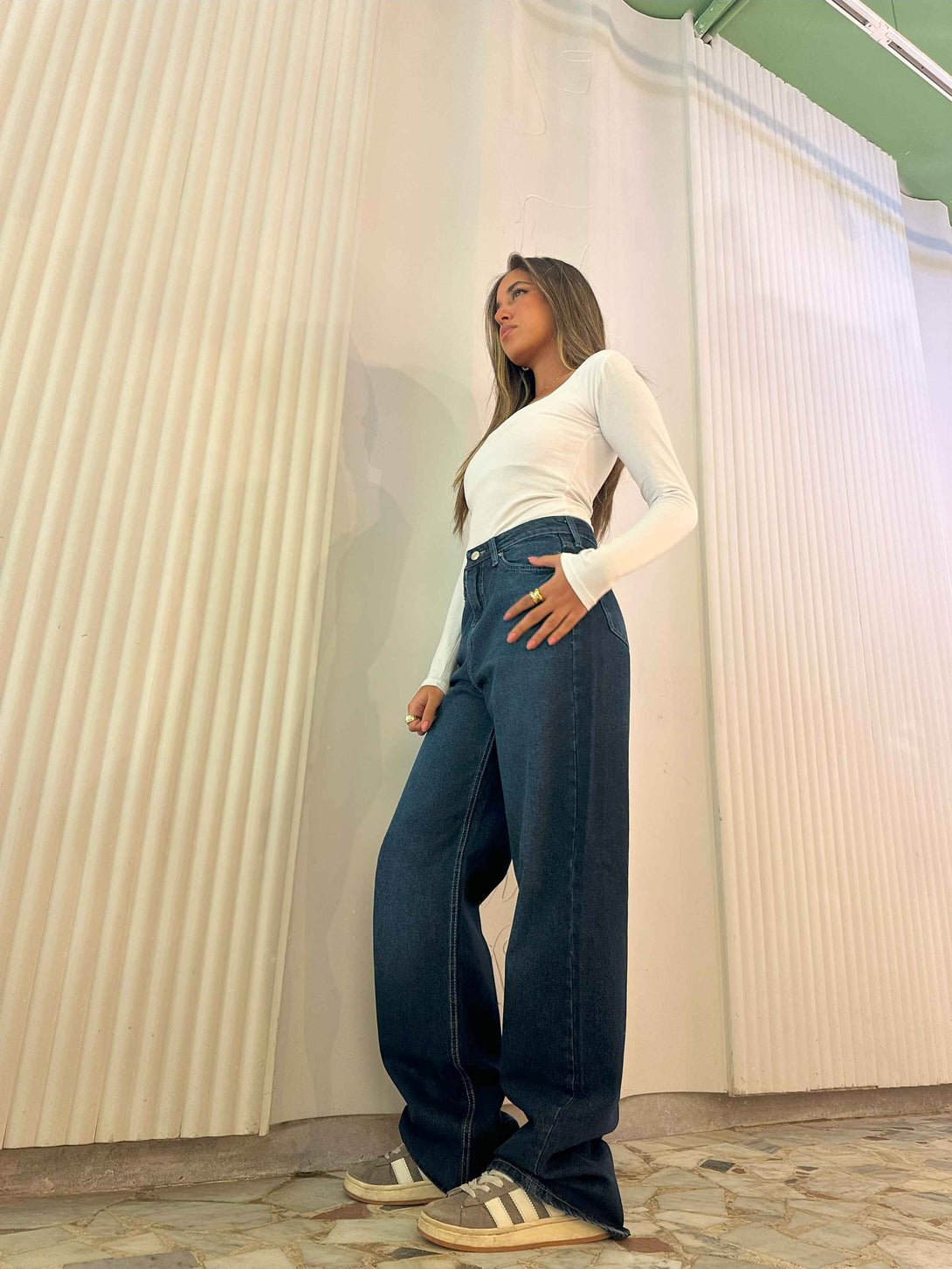 Wide Leg - Classic Navy Blue Jeans. Wide Leg CIZARO    - Cizaro Jeans